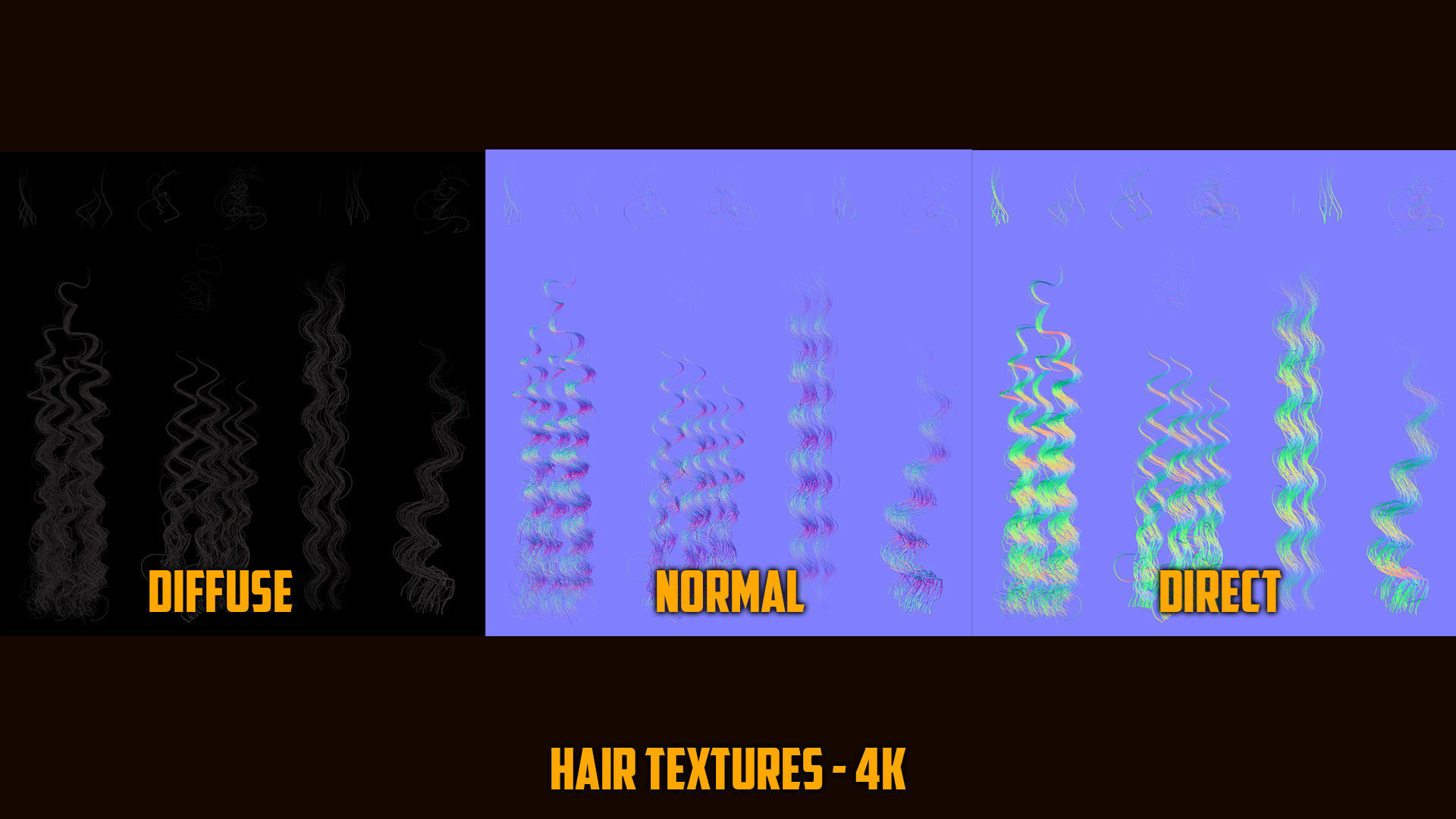  PBR Curly realtime hair plus UE4 project Low-poly 3D model_21