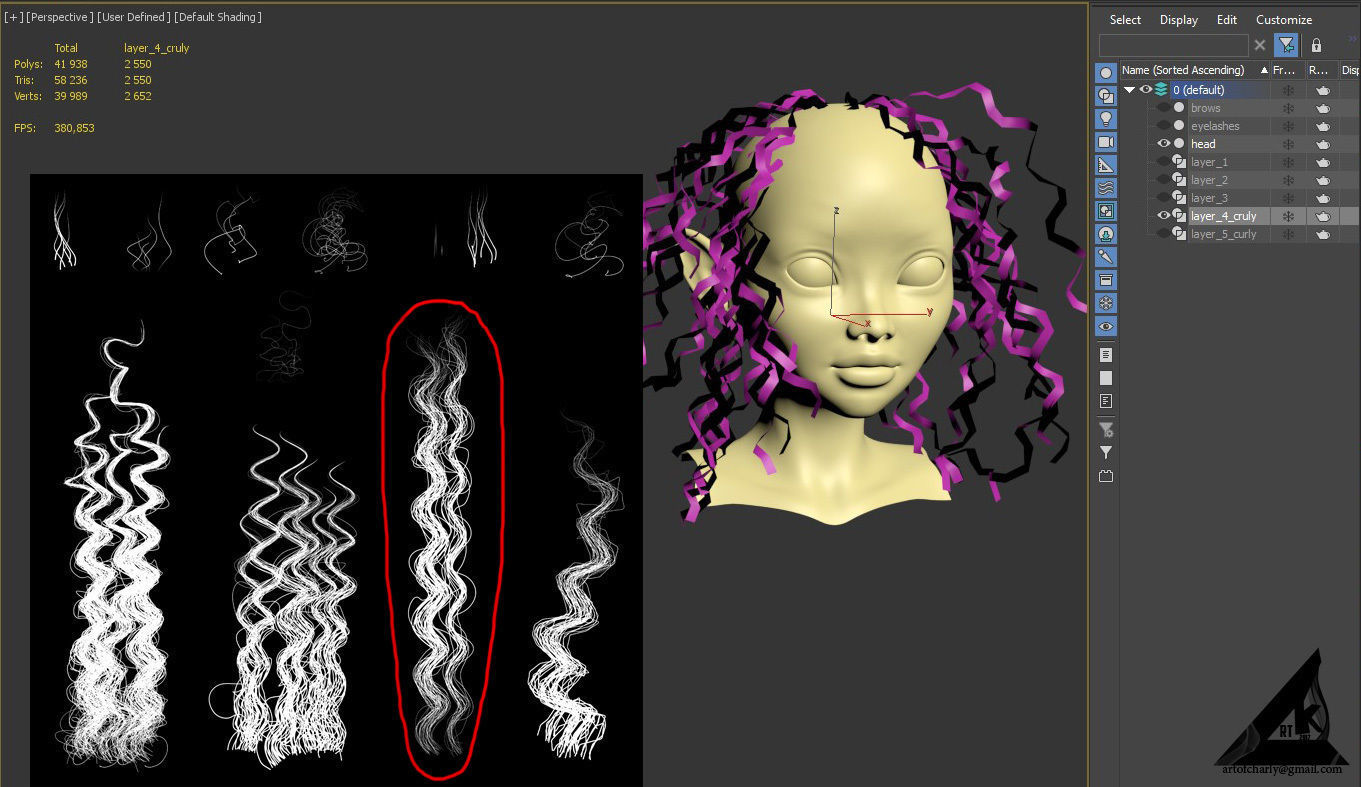  PBR Curly realtime hair plus UE4 project Low-poly 3D model_23