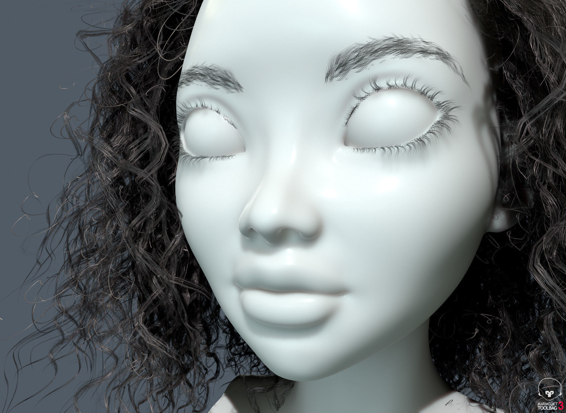  PBR Curly realtime hair plus UE4 project Low-poly 3D model_9
