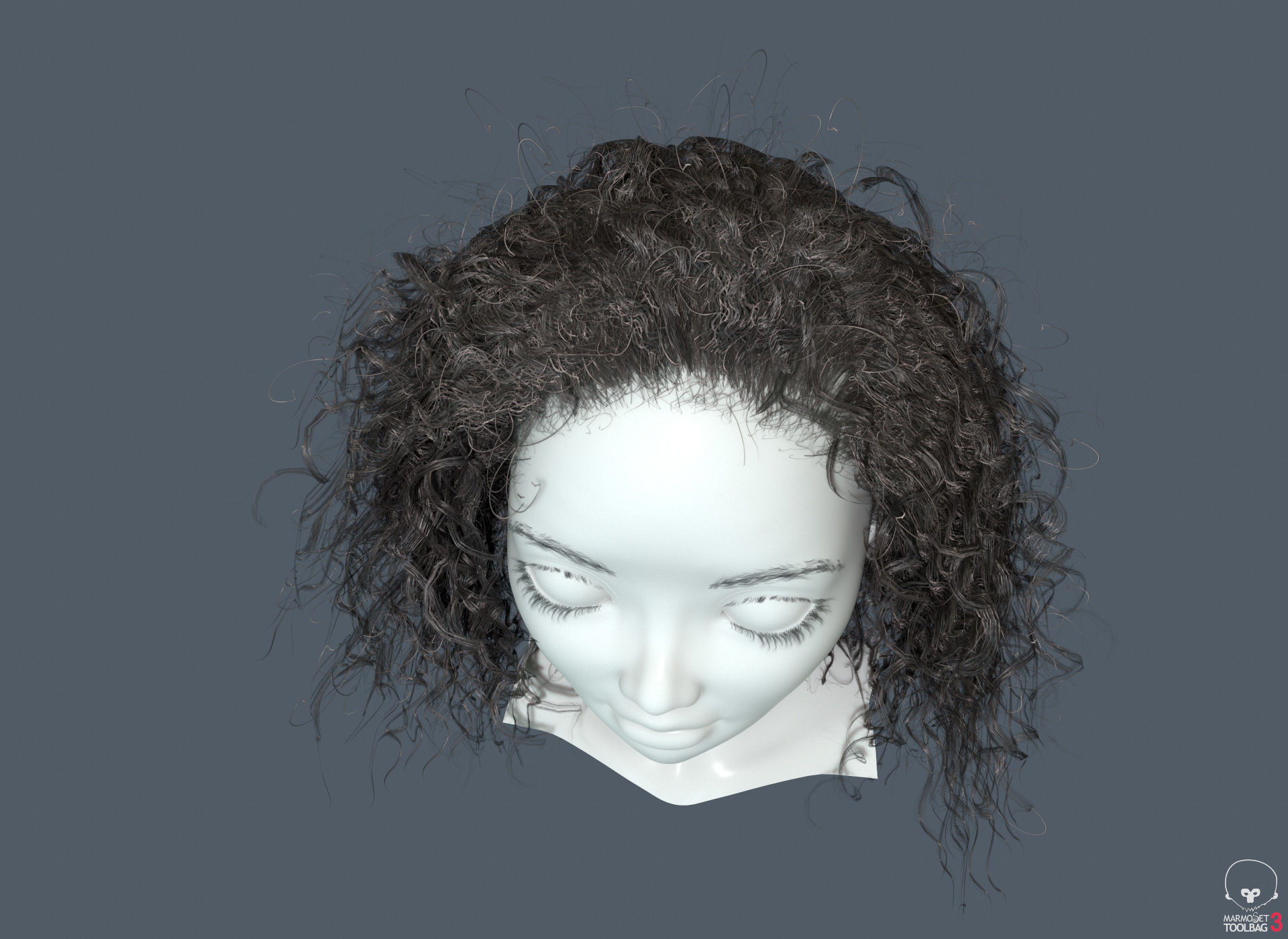  PBR Curly realtime hair plus UE4 project Low-poly 3D model_7