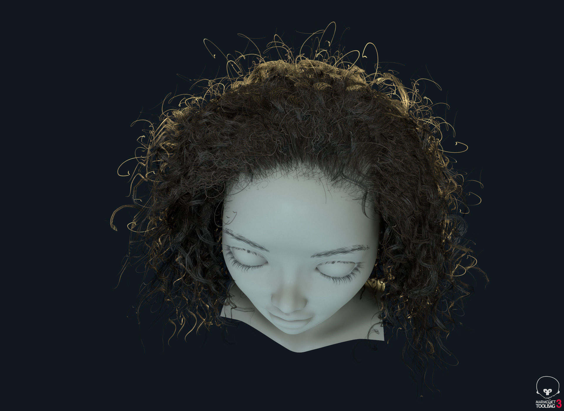  PBR Curly realtime hair plus UE4 project Low-poly 3D model_14