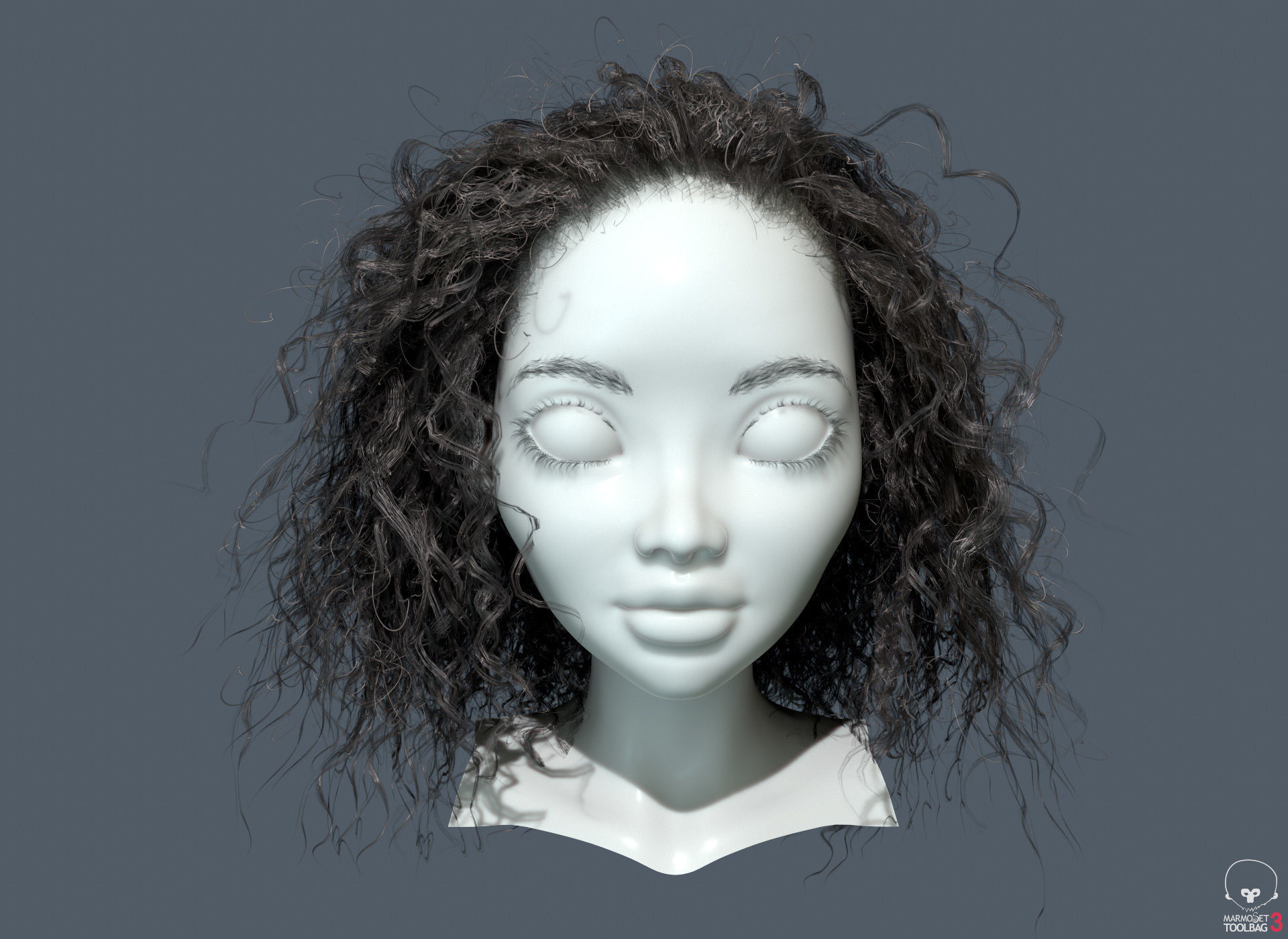  PBR Curly realtime hair plus UE4 project Low-poly 3D model_5