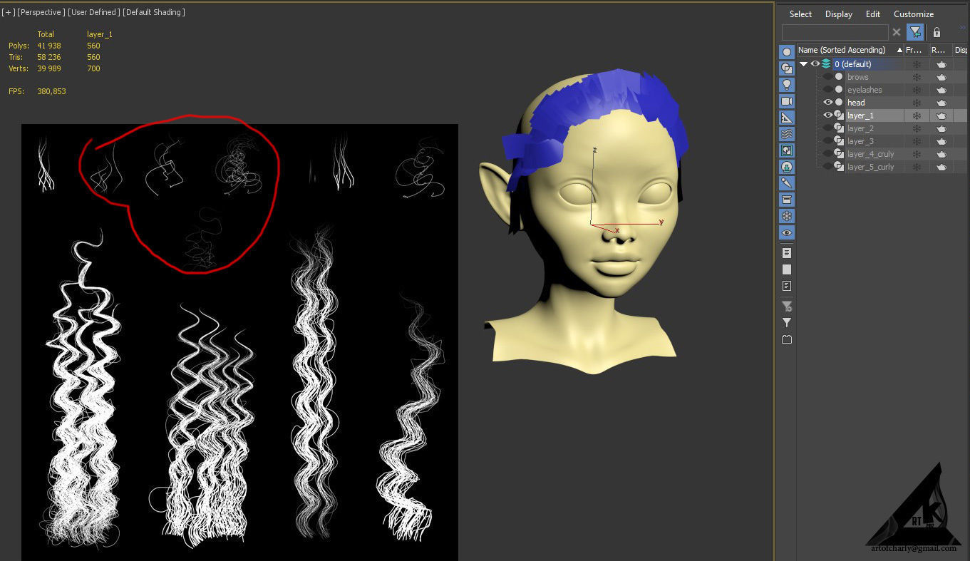  PBR Curly realtime hair plus UE4 project Low-poly 3D model_22