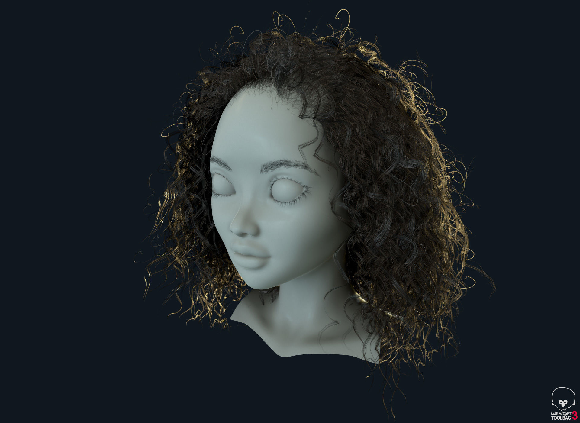  PBR Curly realtime hair plus UE4 project Low-poly 3D model_13