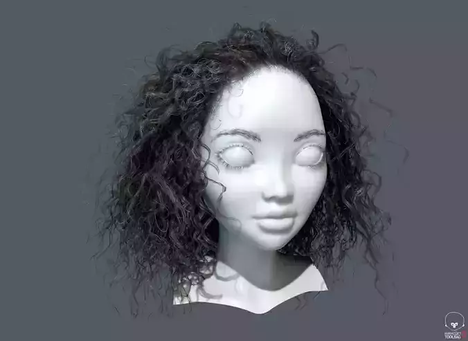  PBR Curly realtime hair plus UE4 project Low-poly 3D model