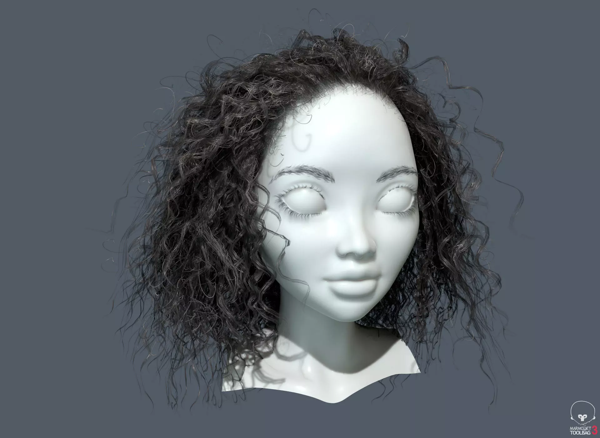  PBR Curly realtime hair plus UE4 project Low-poly 3D model_0