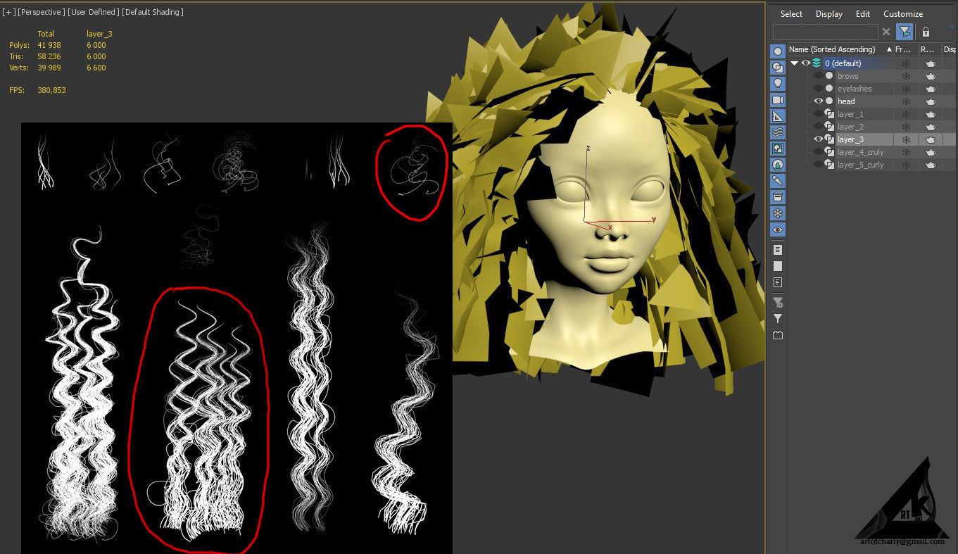  PBR Curly realtime hair plus UE4 project Low-poly 3D model_26