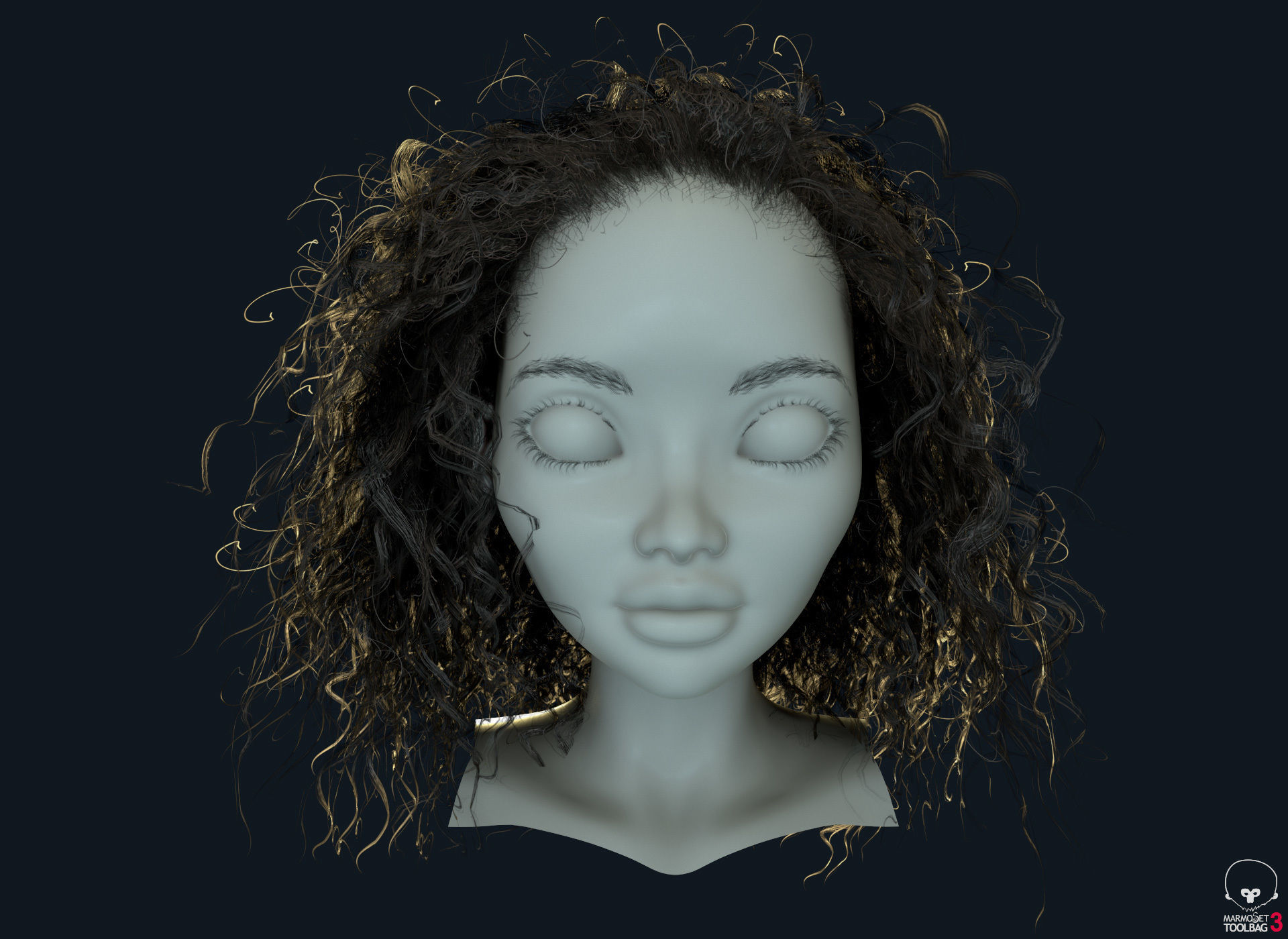  PBR Curly realtime hair plus UE4 project Low-poly 3D model_11