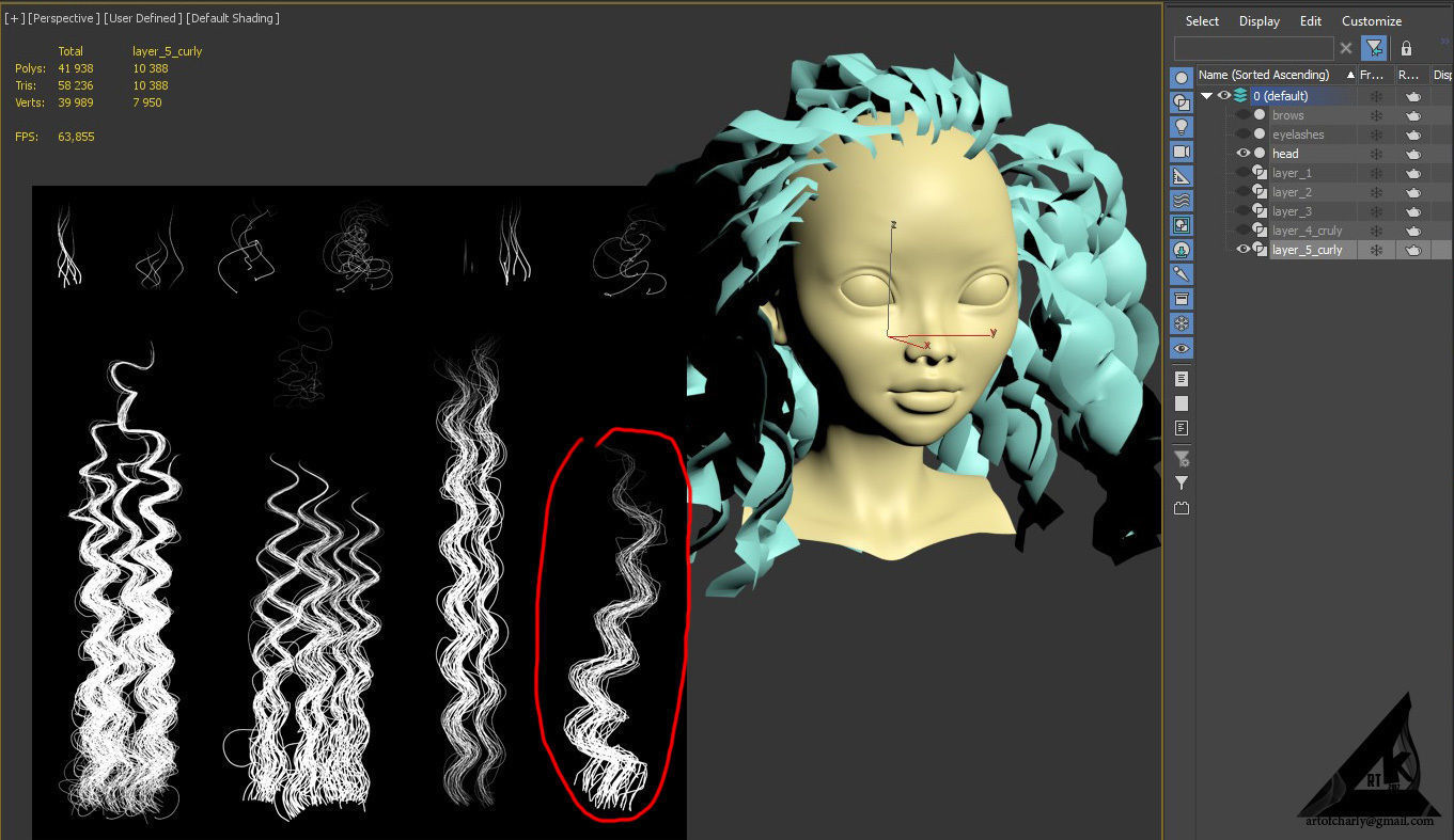  PBR Curly realtime hair plus UE4 project Low-poly 3D model_25