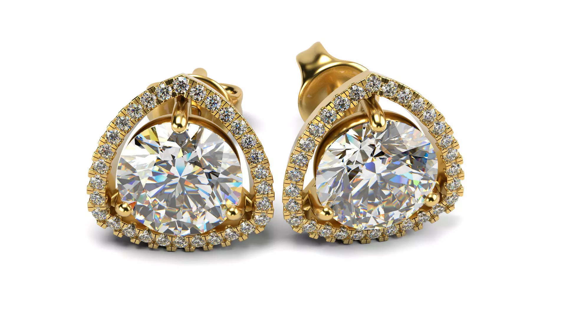 Clear solitaire pave encrusted stud earrings 3D print model