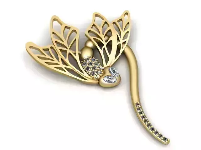Pendant gold dragonfly brooch with diamonds