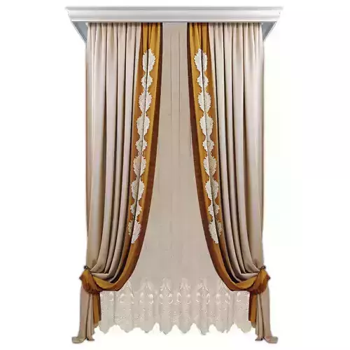 Curtains551 curtain with gold trim Low-poly 3D model