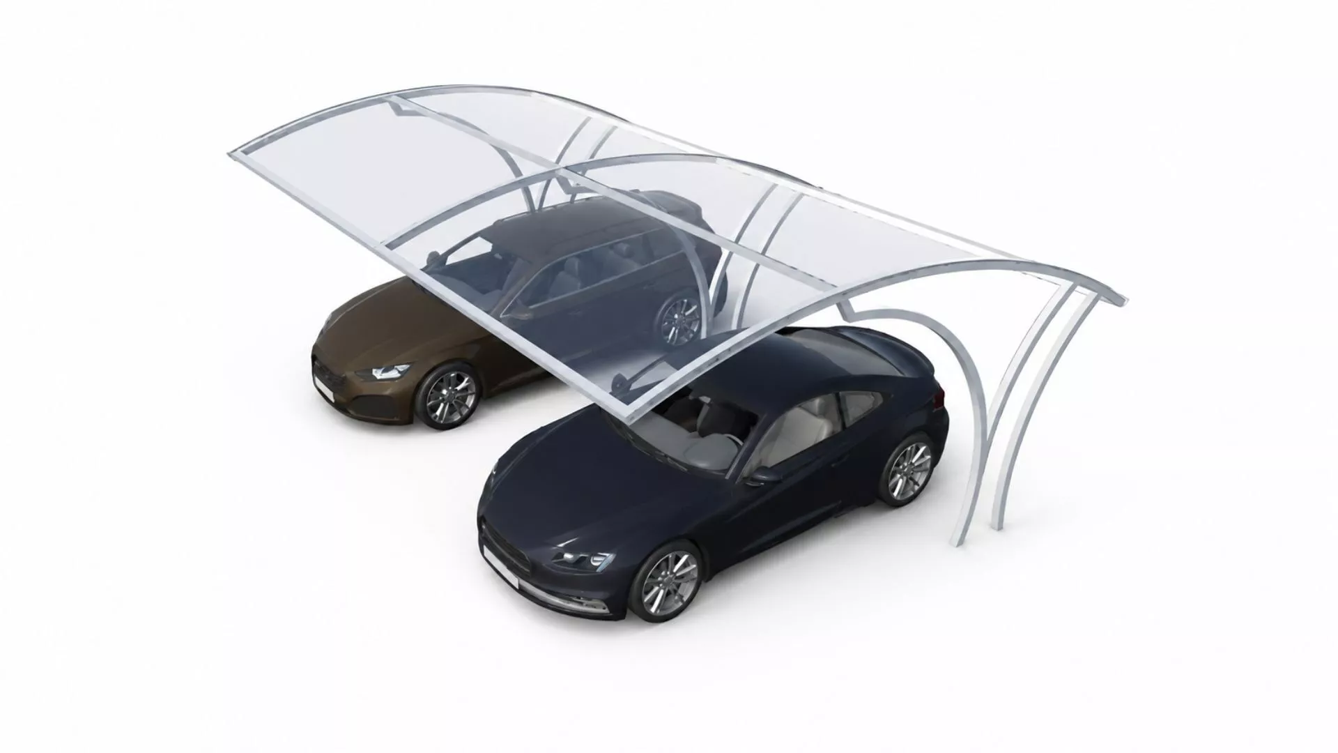 Modern Double Carport Metal Carport with Polycarbonate Roof Free 3D model