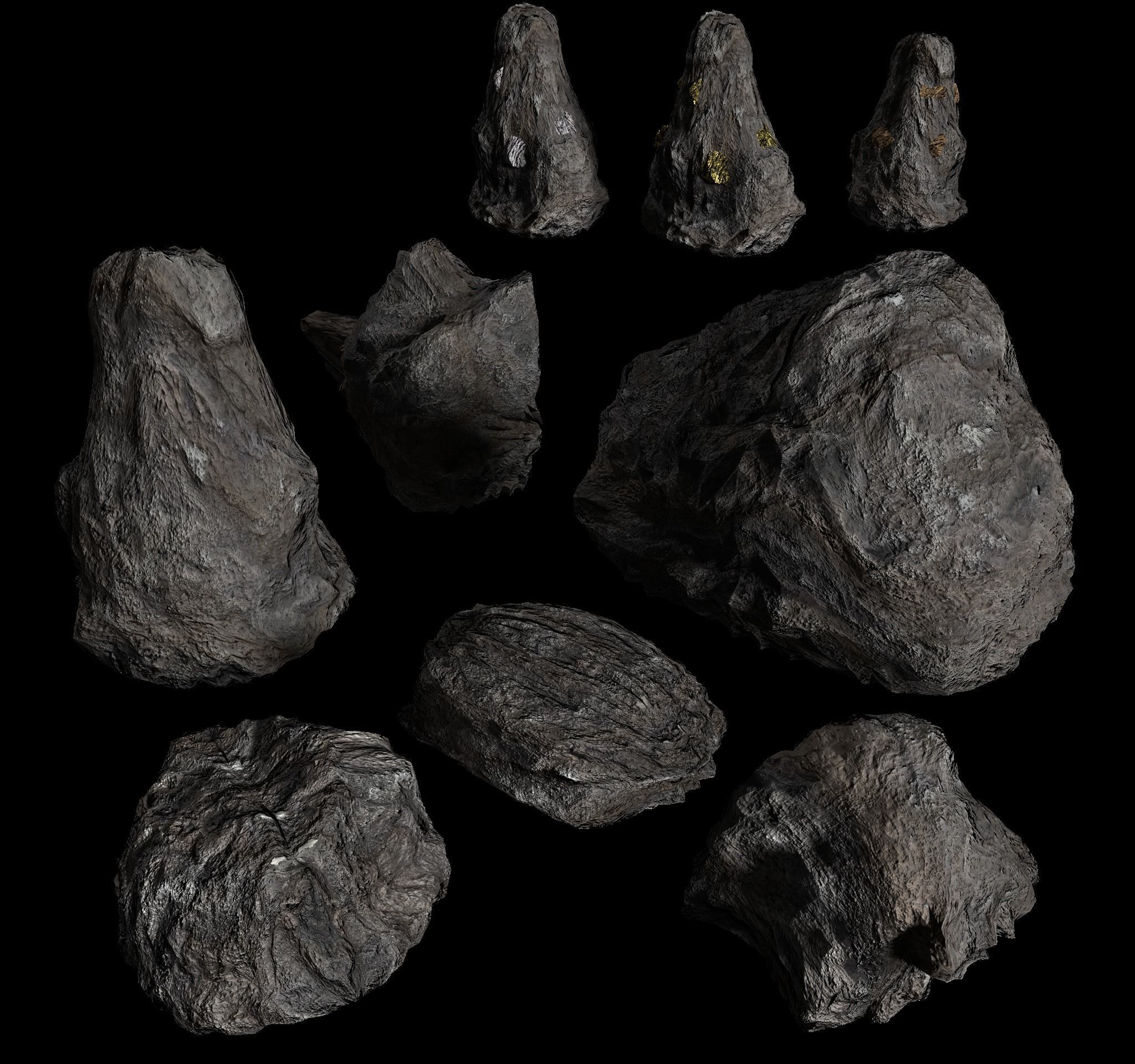Realistic Hand Made Rocks and Ores Pack 4k Textures Low Poly Low-poly 3D model_2