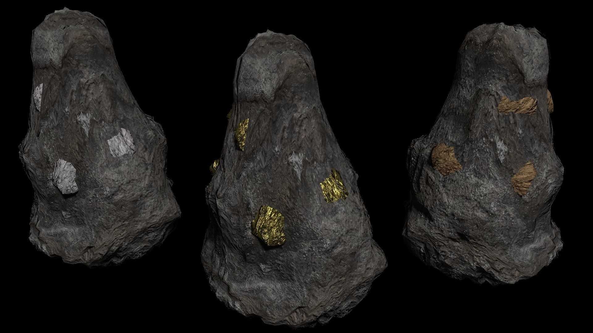 Realistic Hand Made Rocks and Ores Pack 4k Textures Low Poly Low-poly 3D model_3