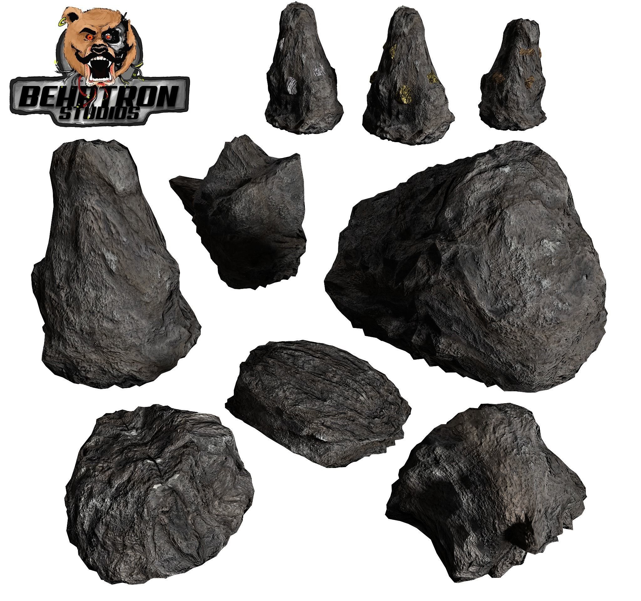 Realistic Hand Made Rocks and Ores Pack 4k Textures Low Poly Low-poly 3D model_0