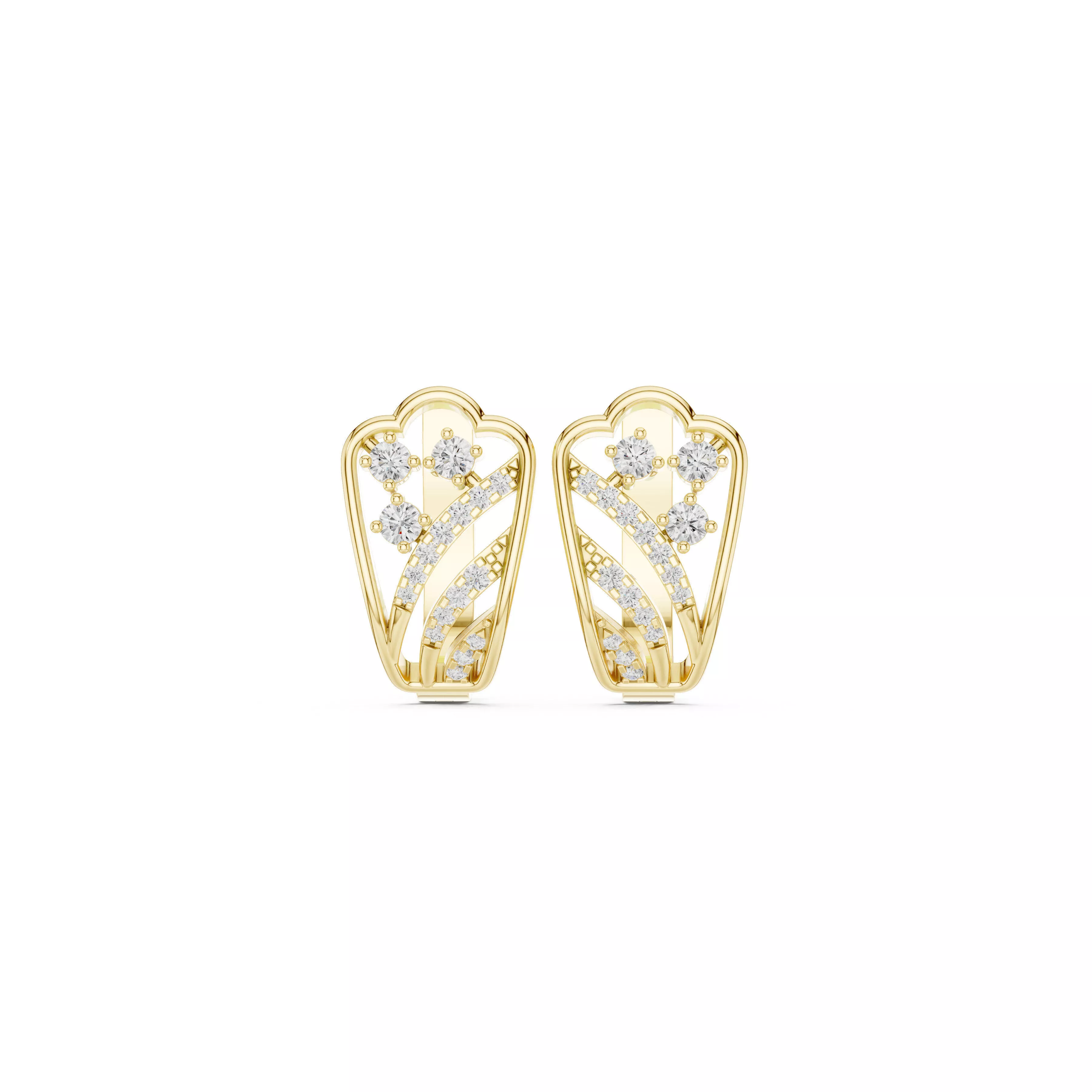 Floral Heart Diamond Openwork Stud Earrings CAD Studs 3D print model