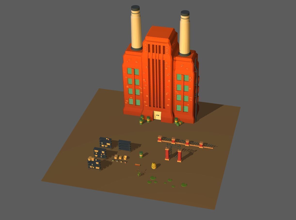 Cartoon Low-Poly Factory Area Pack Low-poly 3D model_1