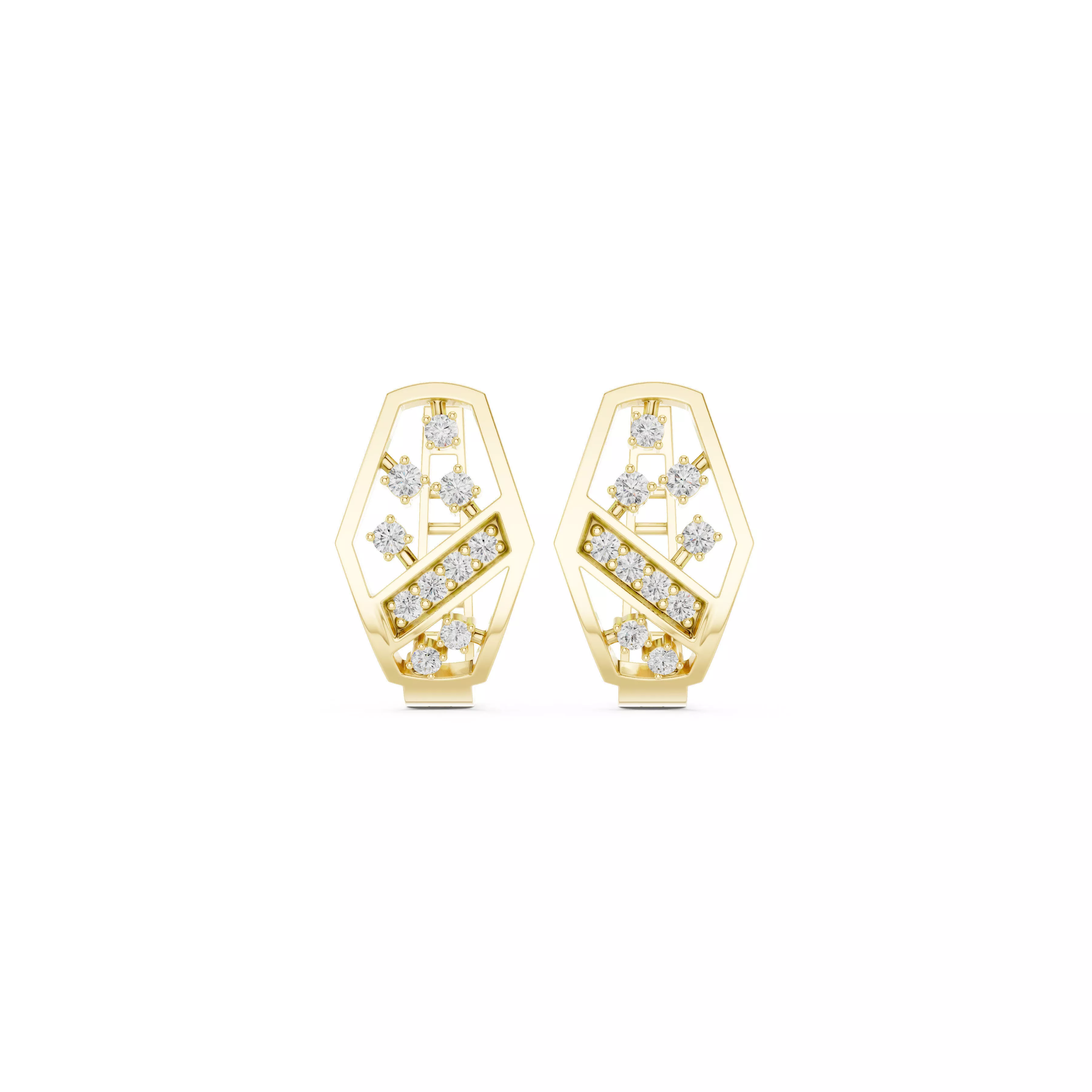 Modern Hexagonal Diamond Openwork Stud Earrings CAD Studs 3D print model