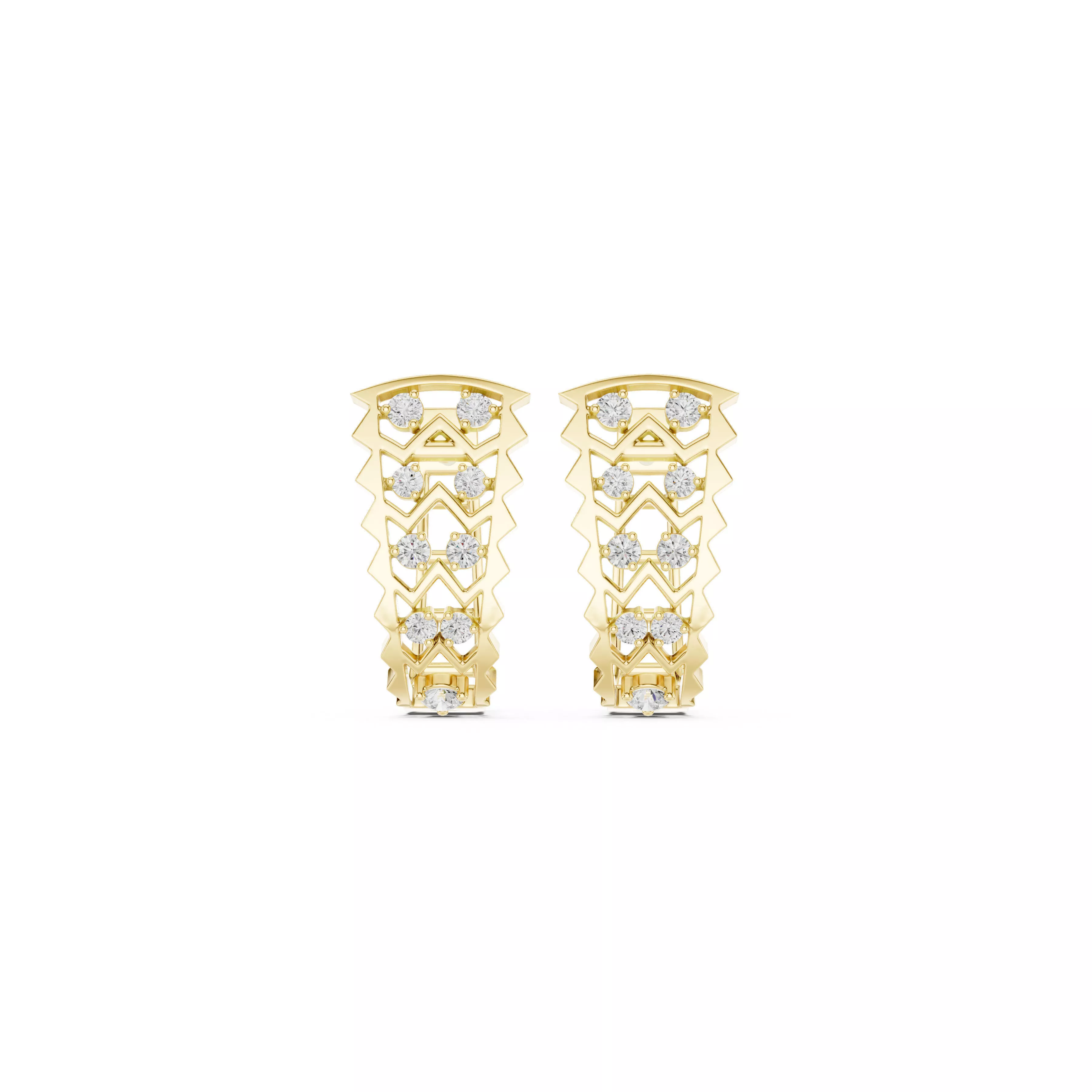 Tribal Chevron Diamond Hoop Earrings CAD 3D print model