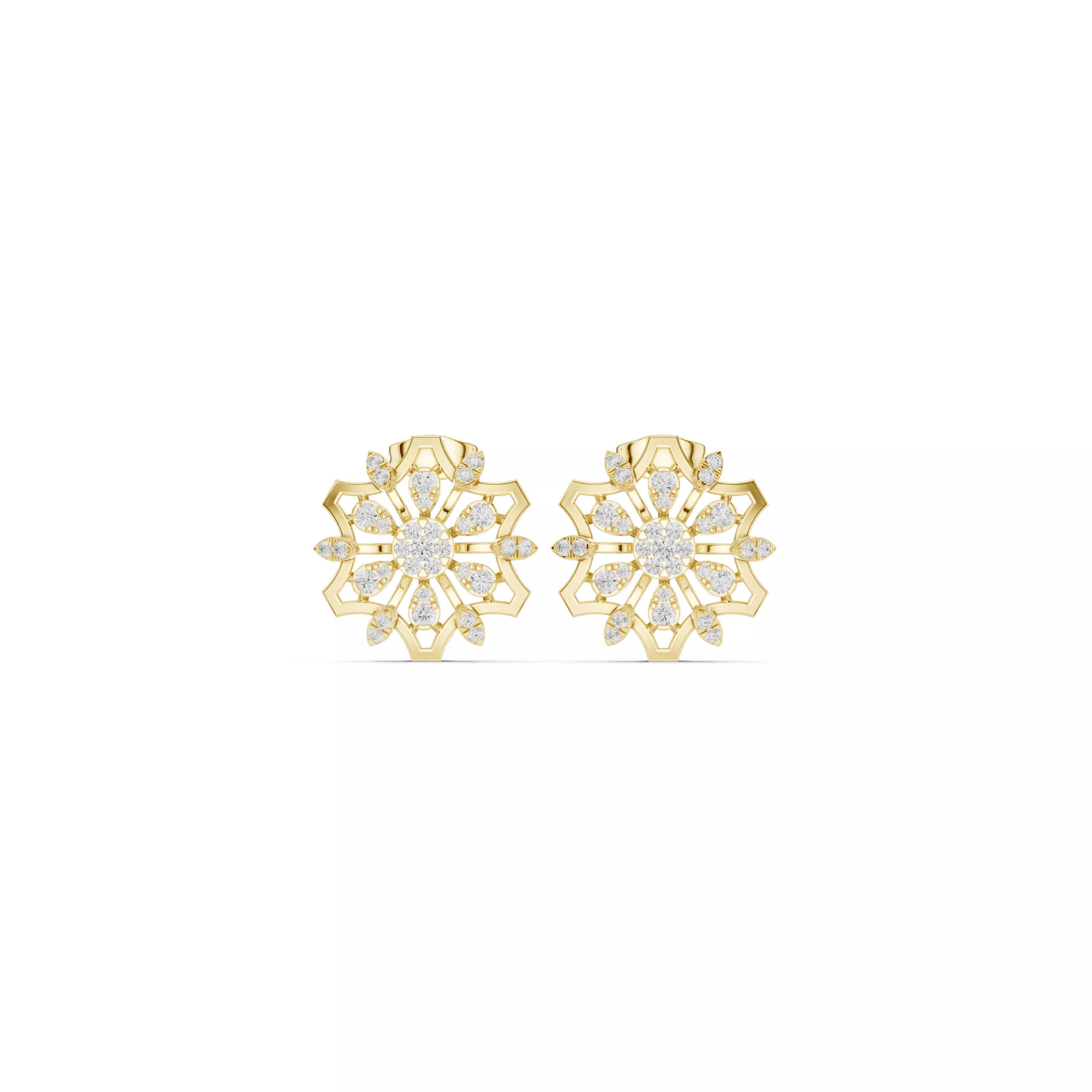 Snowflake Floral Diamond Stud Earrings CAD 3D print model