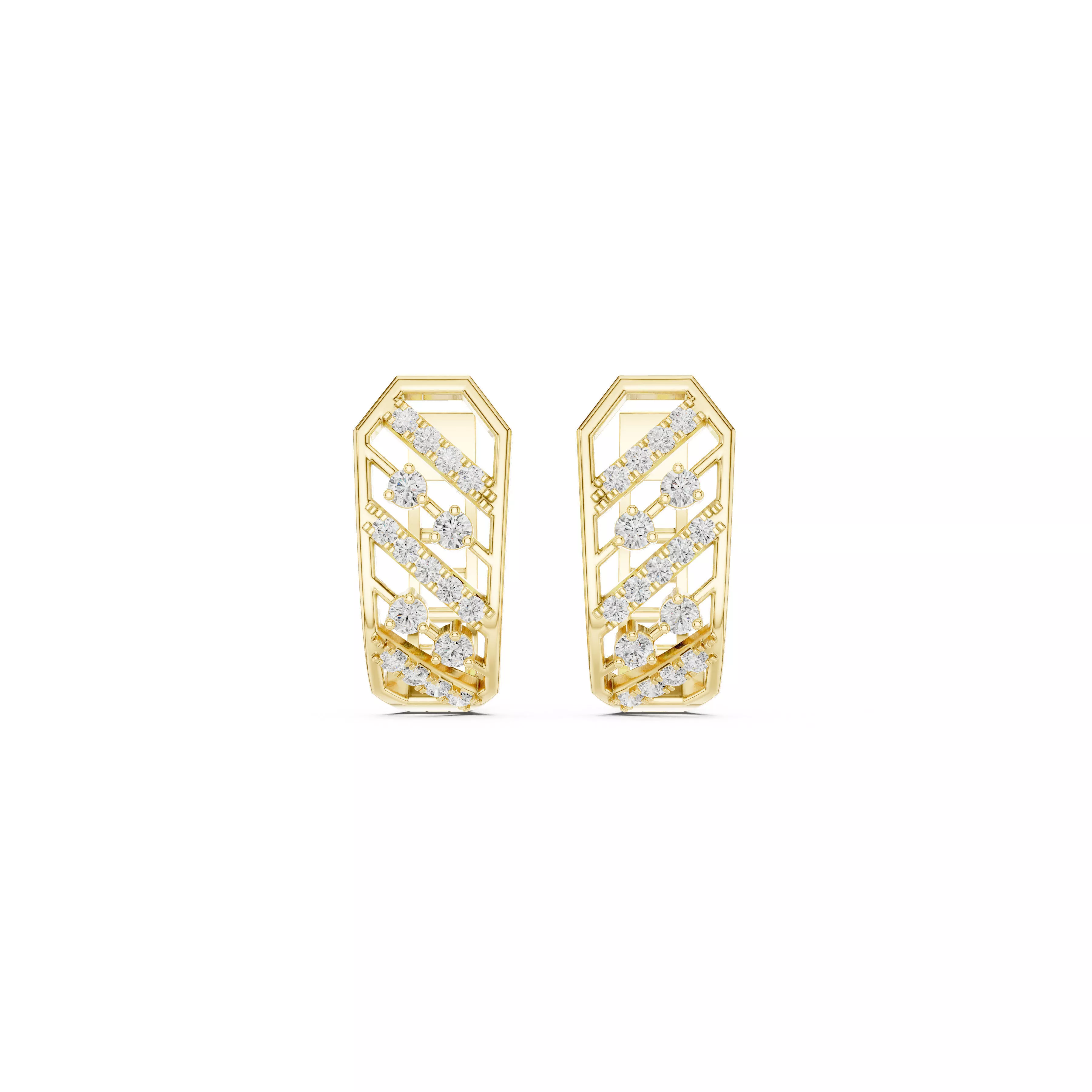 Art Deco Geometric Diamond Stud Earrings CAD 3D print model