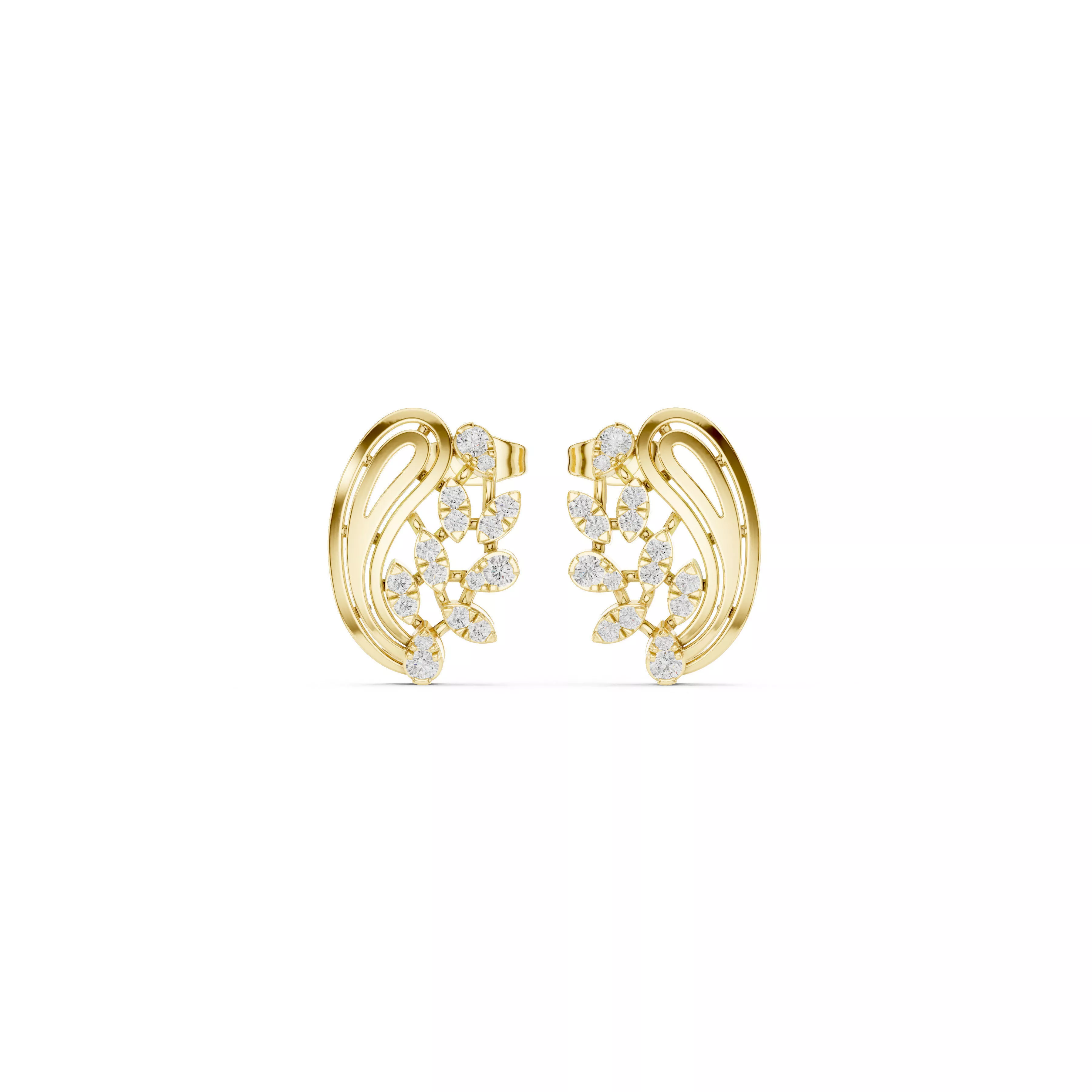 Botanical Vine Diamond Stud Earrings CAD 3D print model