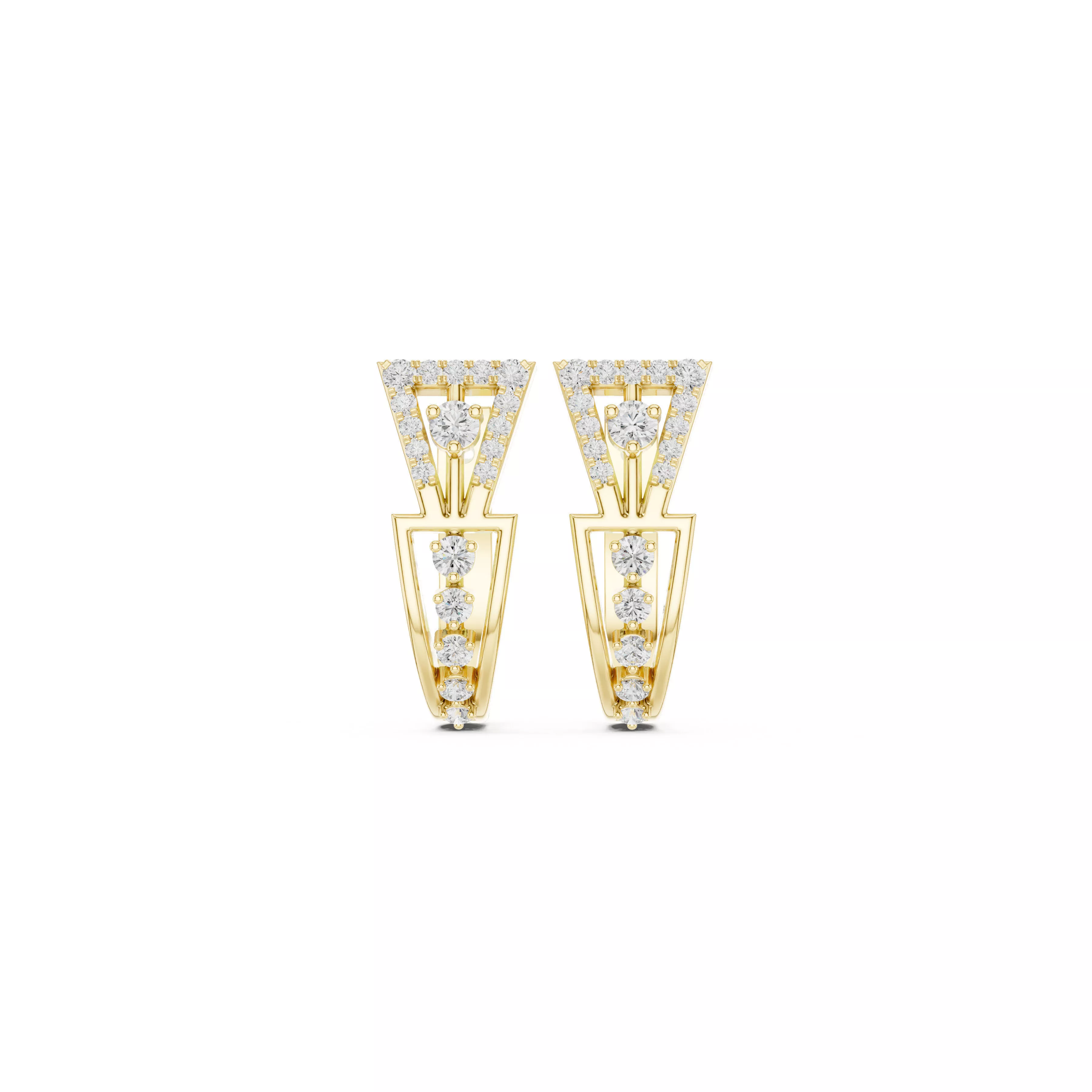 Art Deco Double Triangle Diamond Stud Earrings CAD 3D print model