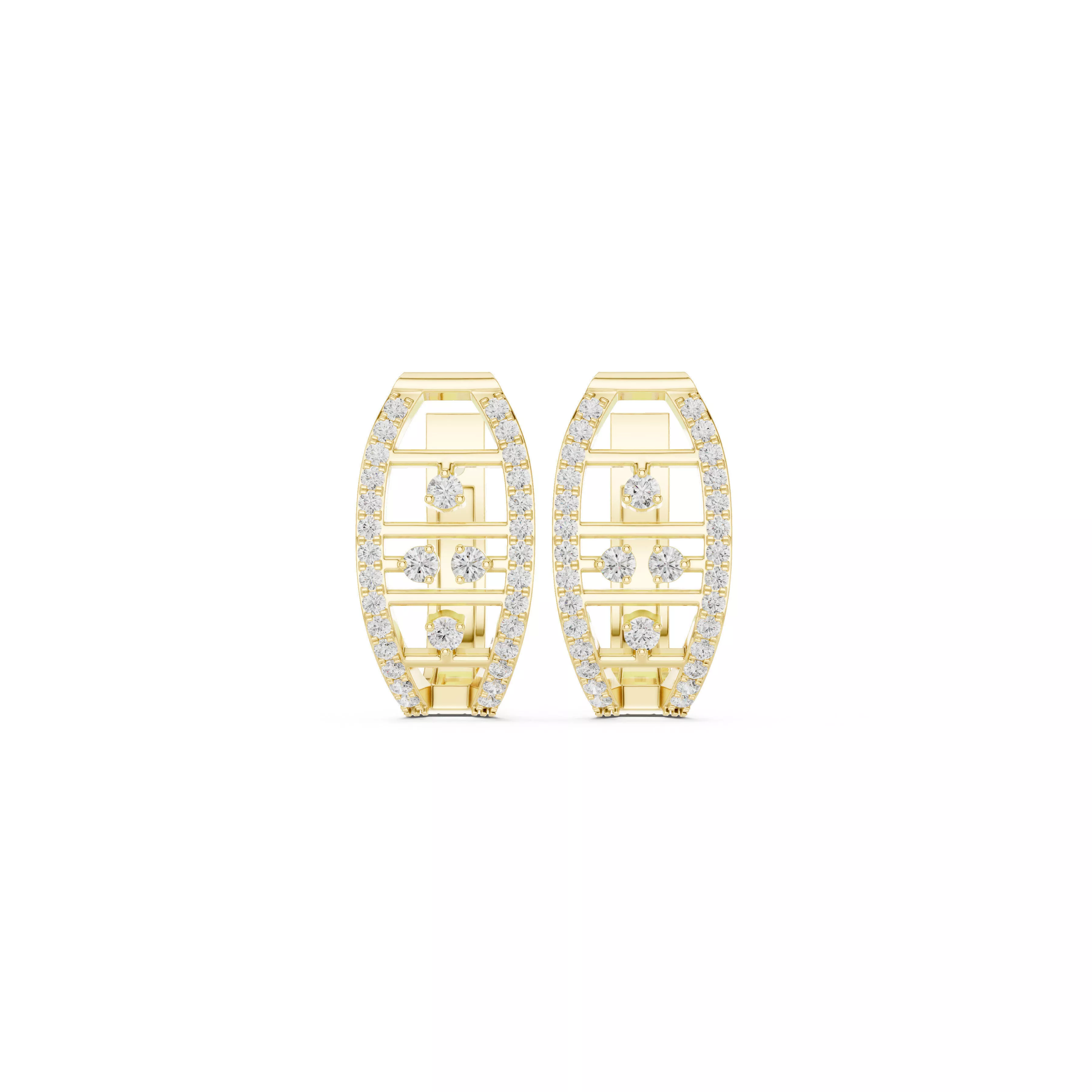 Art Deco Oval Diamond Frame Stud Earrings CAD 3D print model