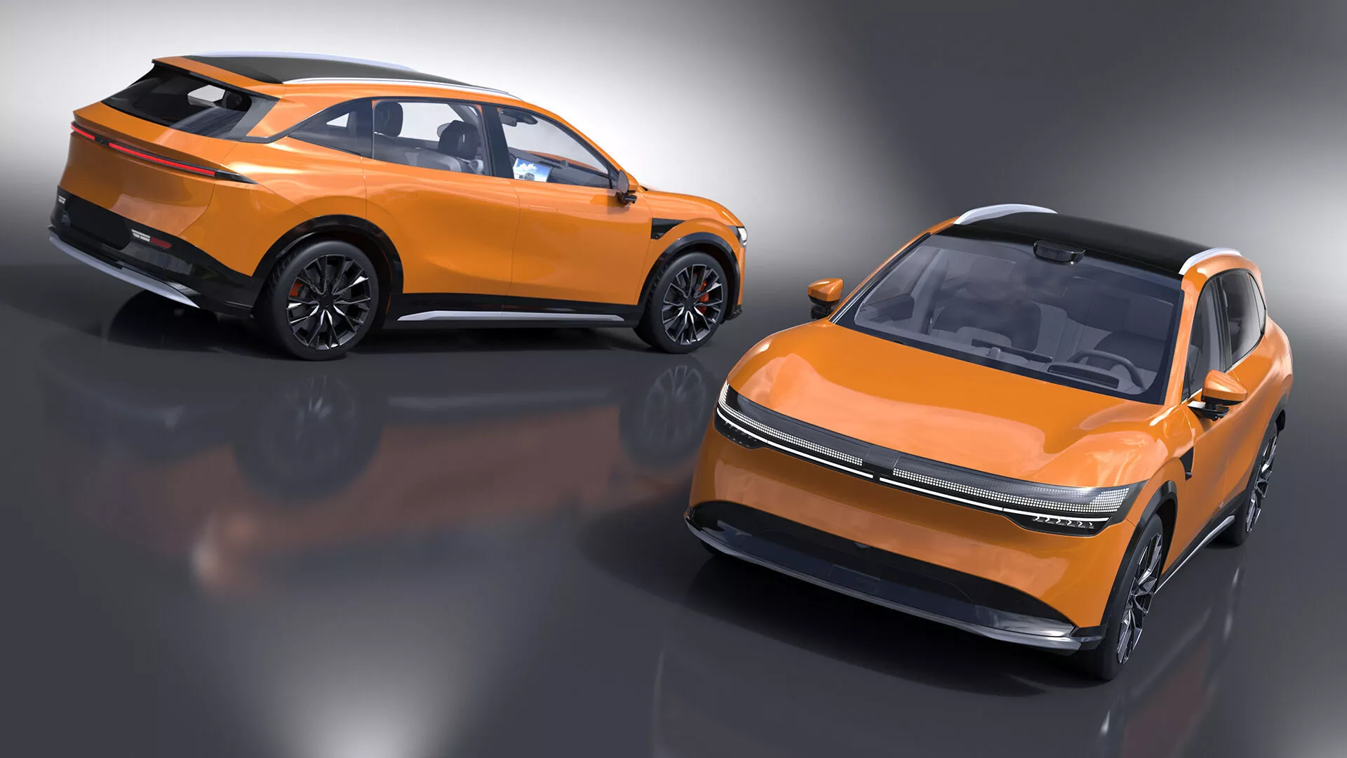 Electric SUV Sunset Orange Rigged for Cinema 4D 3D model