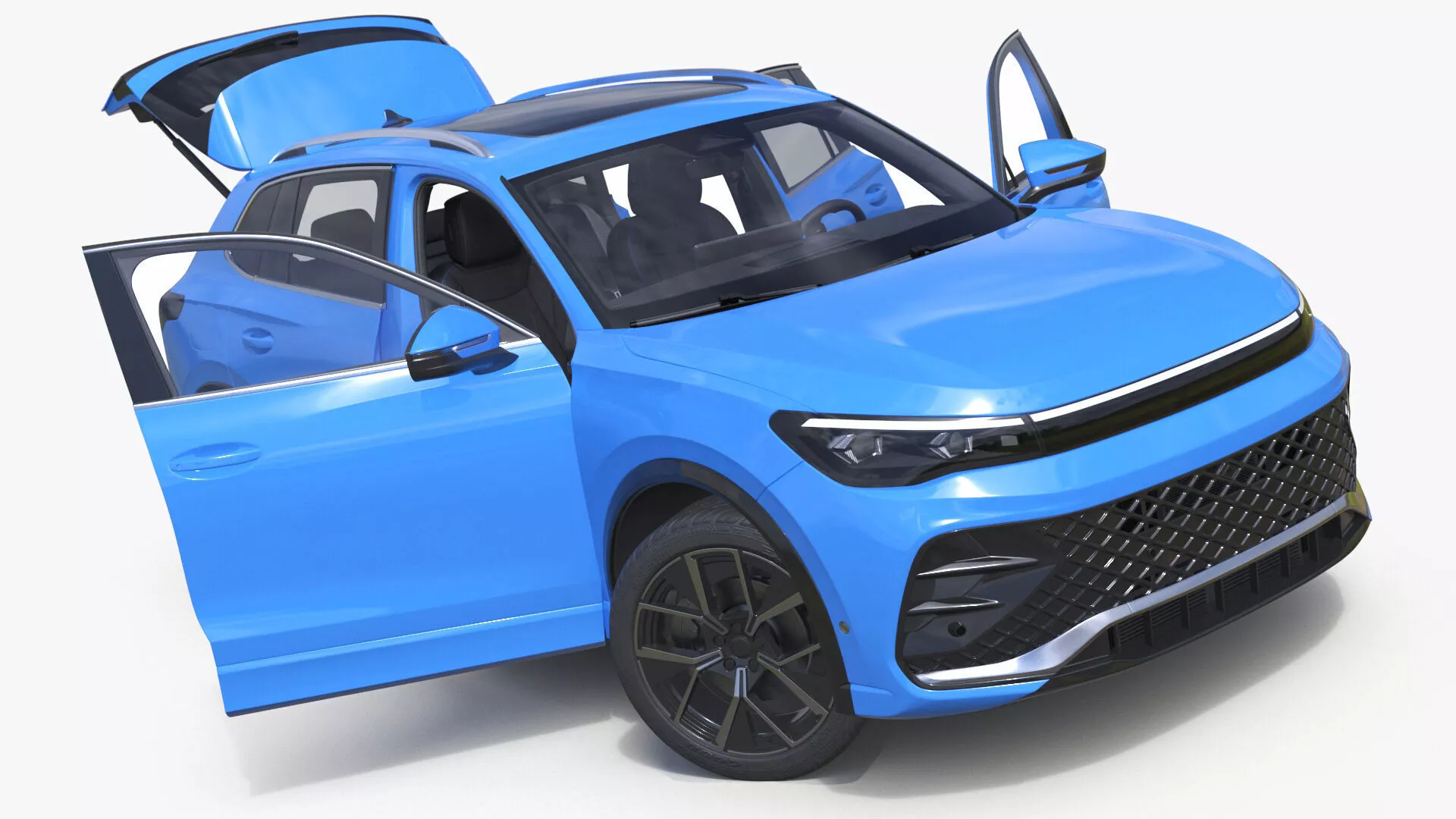 Modern Blue Crossover SUV Rigged for Cinema 4D 3D model