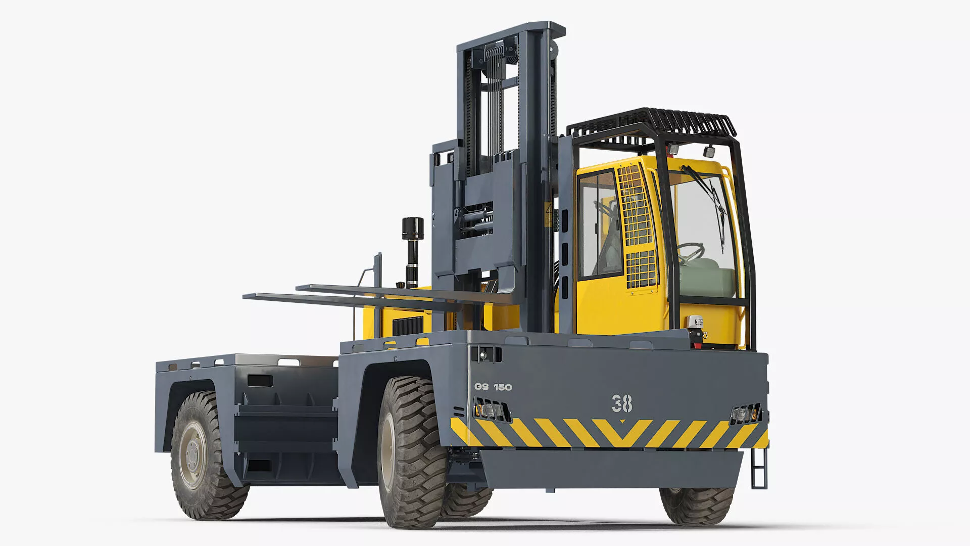 Baumann GS 150 Forklift Truck Side Loading Yellow Rigged 3D model
