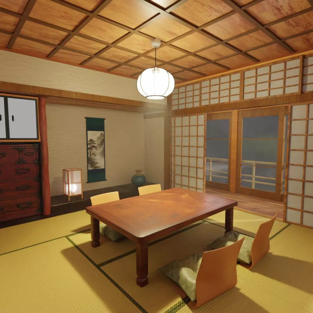 Japanese style guest rooms in separate buildings of the inn 3D model
