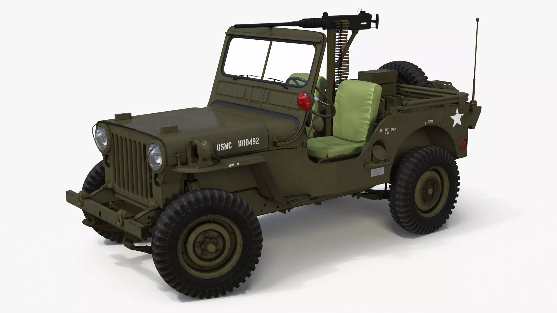 Military Jeep Willys M38 with Mounted Gun Rigged for Cinema 4D 3D model