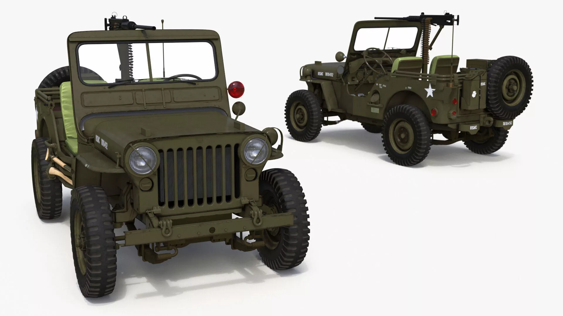 Military Jeep Willys M38 with Mounted Gun Rigged for Maya 3D model