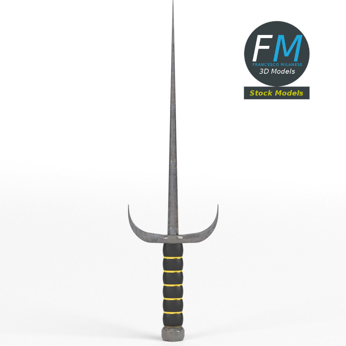 Sai piercing knife melee 3D model_3