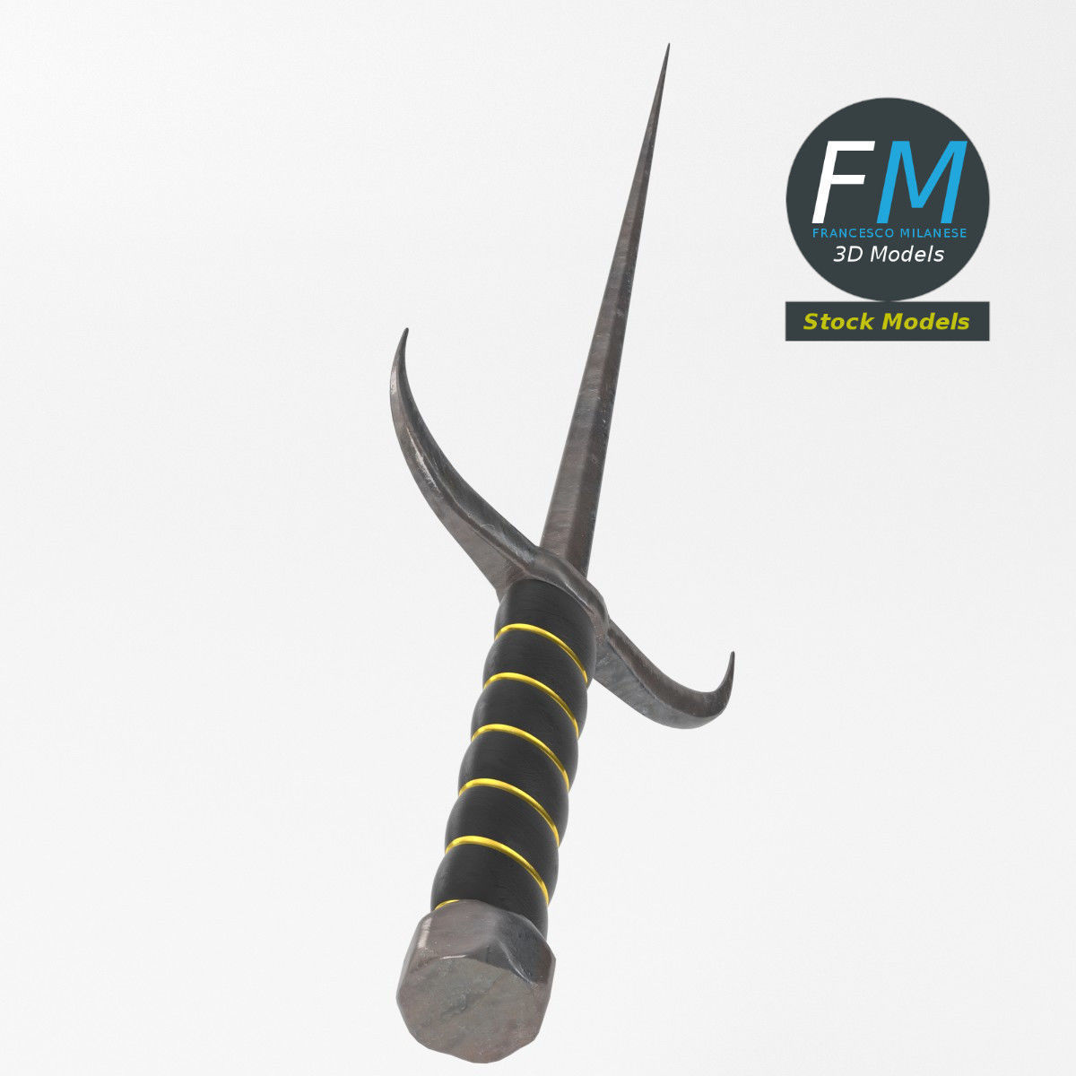 Sai piercing knife melee 3D model_5