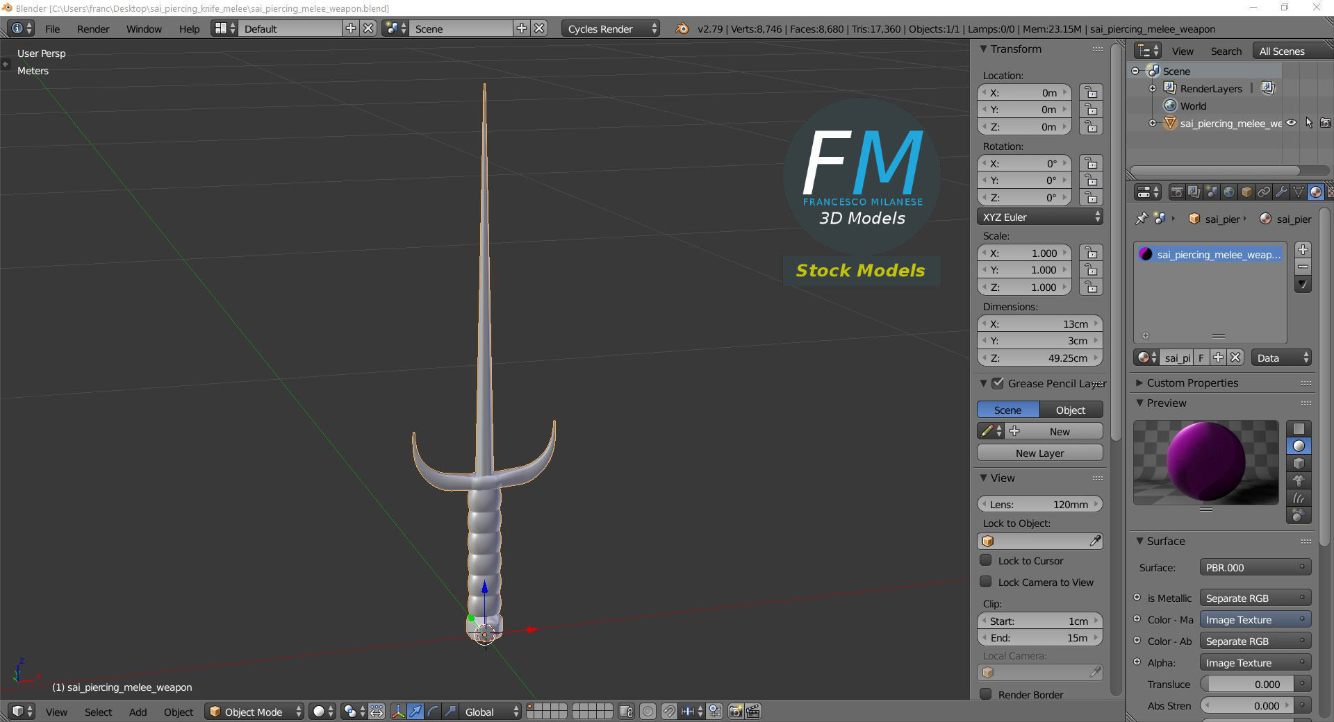 Sai piercing knife melee 3D model_9