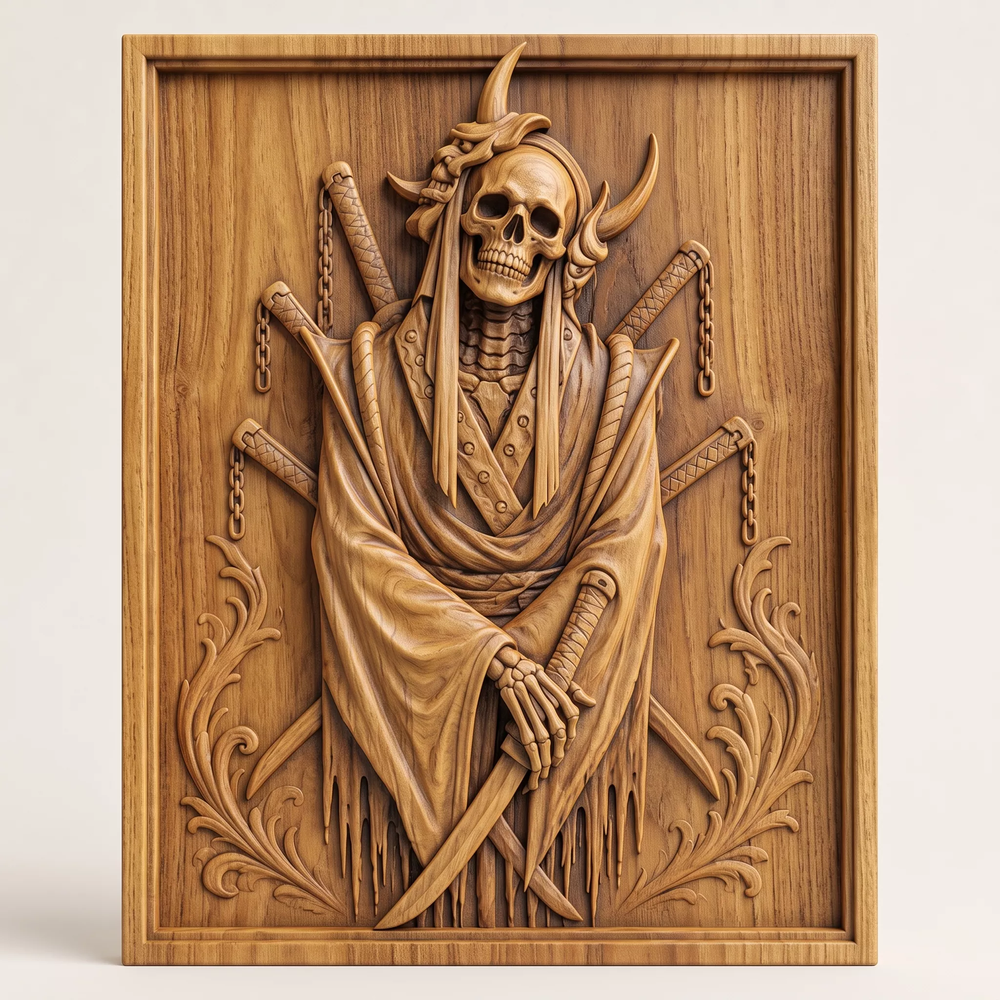 SKELETAL SAMURAI WARLORD WALL RELIEF - 3D PRINTABLE CNC ART 3D print model