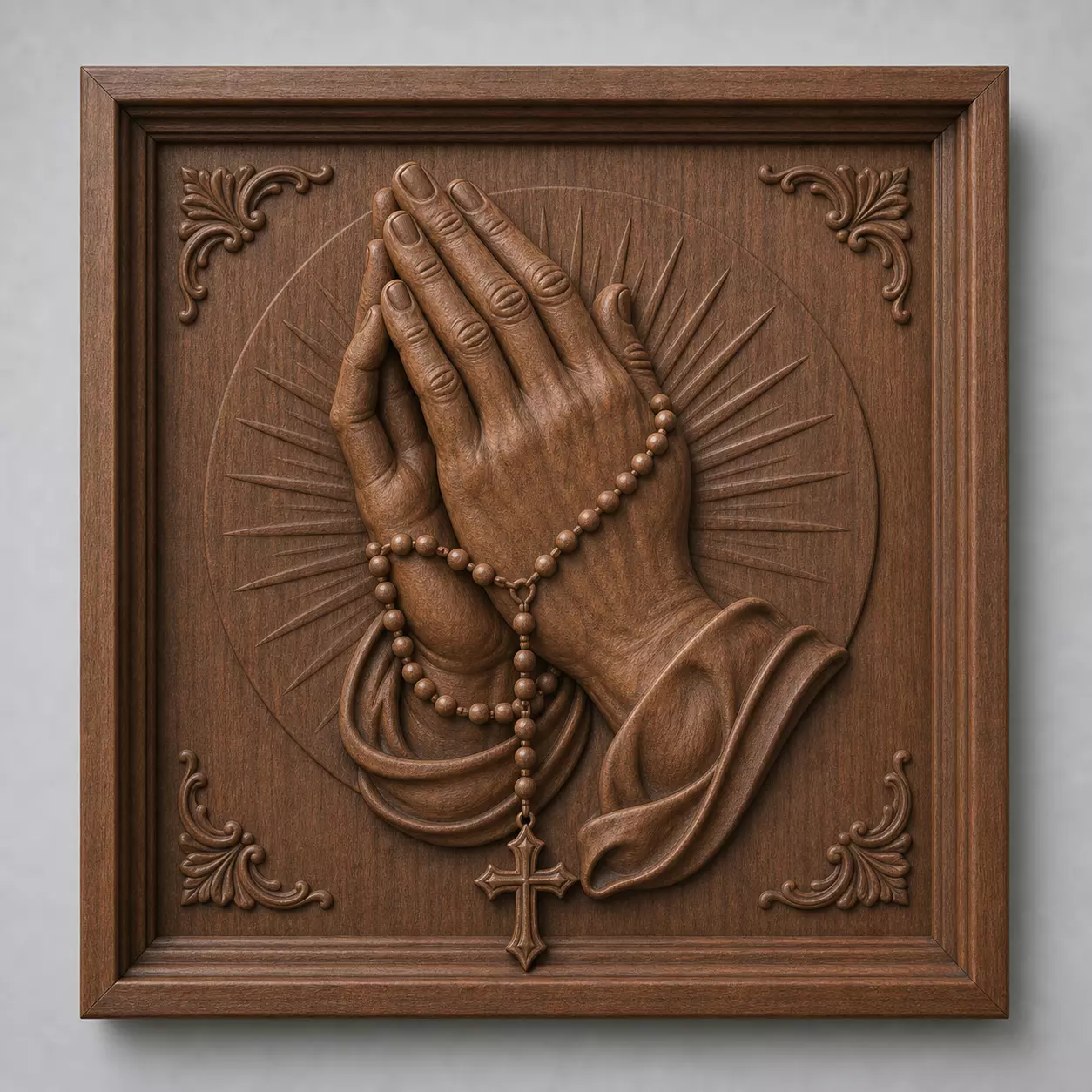 PRAYING HANDS ROSARY WALL RELIEF - 3D PRINTABLE CNC ART 3D print model