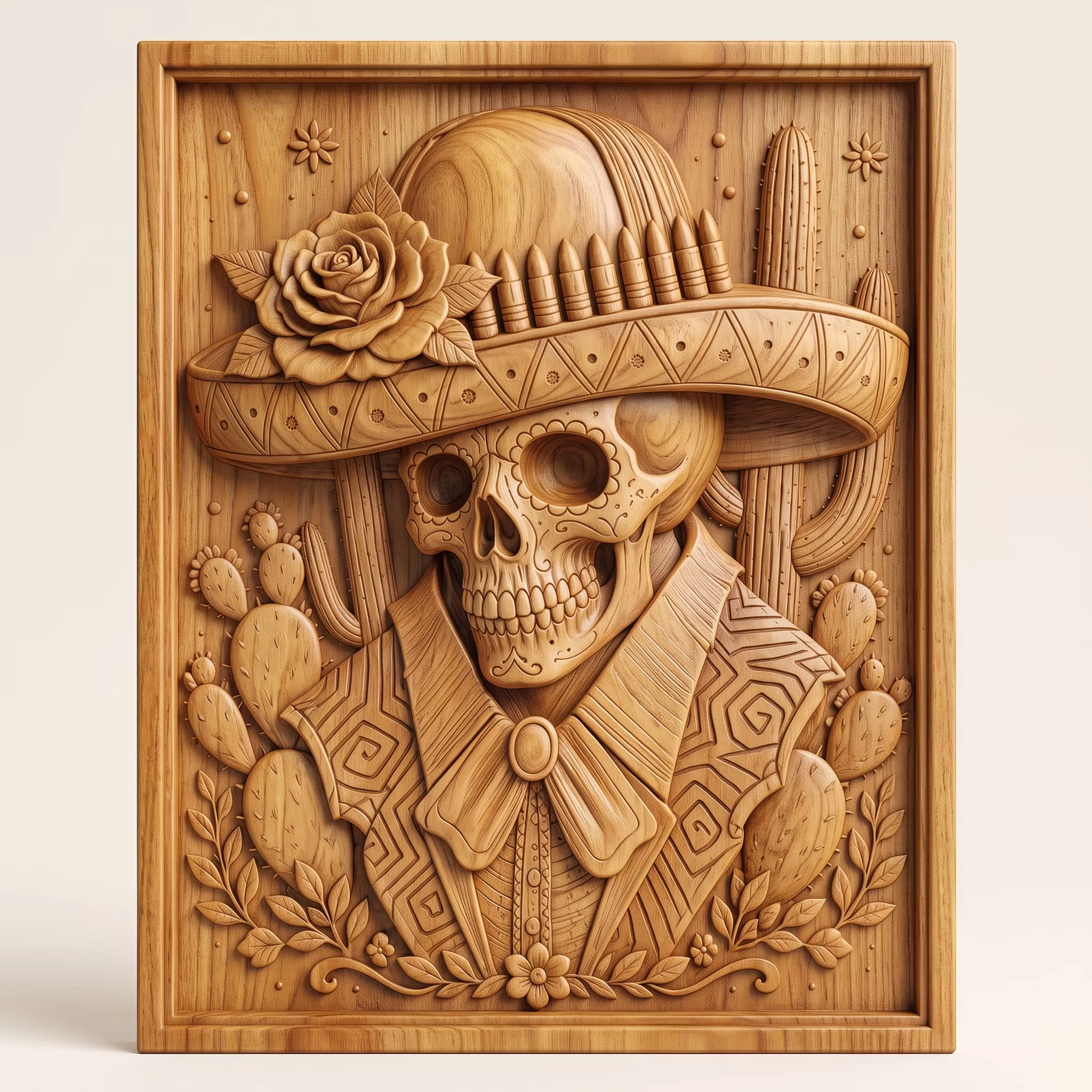 SUGAR SKULL SOMBRERO WALL RELIEF - 3D PRINTABLE CNC ART 3D print model
