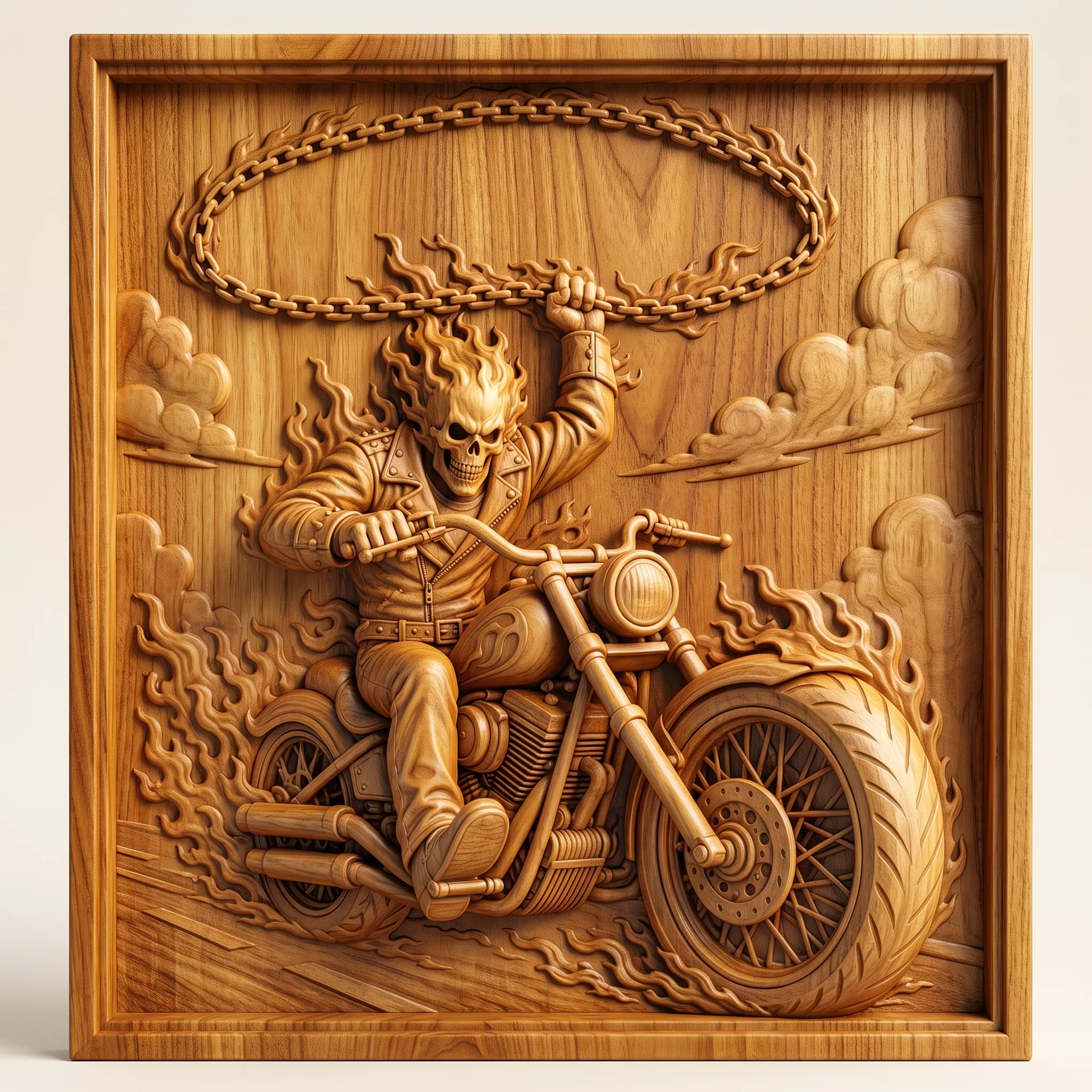 FLAMING SKULL RIDER WALL RELIEF - 3D PRINTABLE CNC ART 3D print model