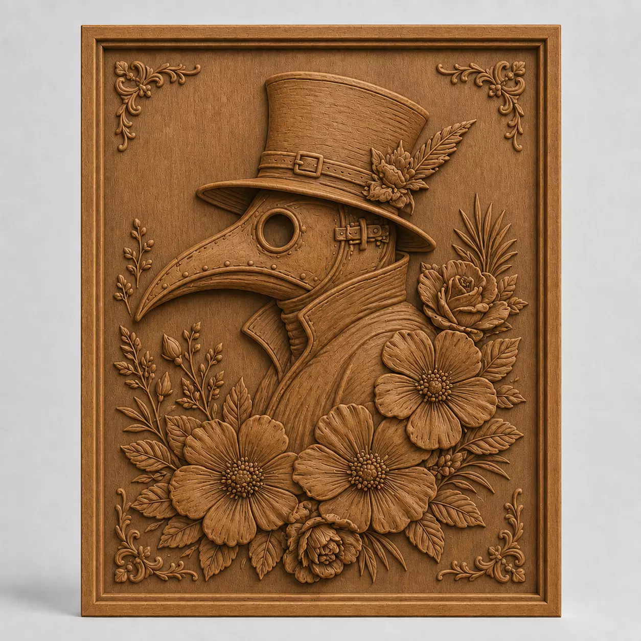 PLAGUE DOCTOR FLORAL WALL RELIEF - 3D PRINTABLE CNC ART 3D print model