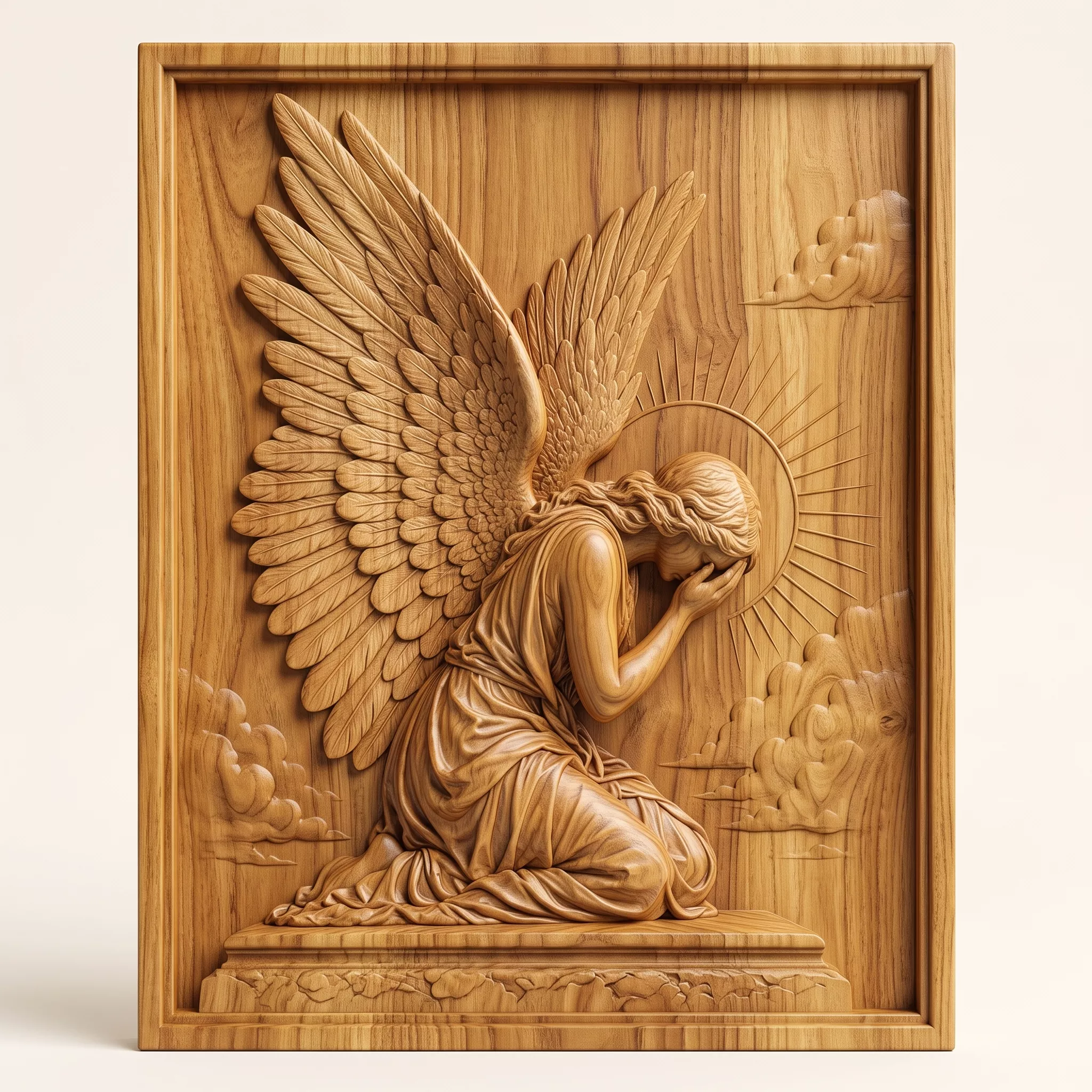 KNEELING ANGEL WING WALL RELIEF - 3D PRINTABLE CNC ART 3D print model