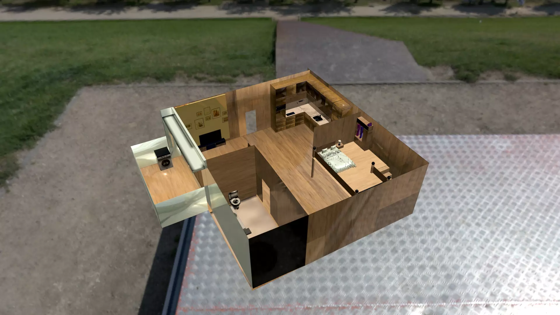 Floor plan in a studio appartment Low-poly 3D model