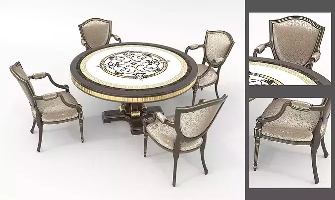 Victoria Classic Dining Set 3D model 2