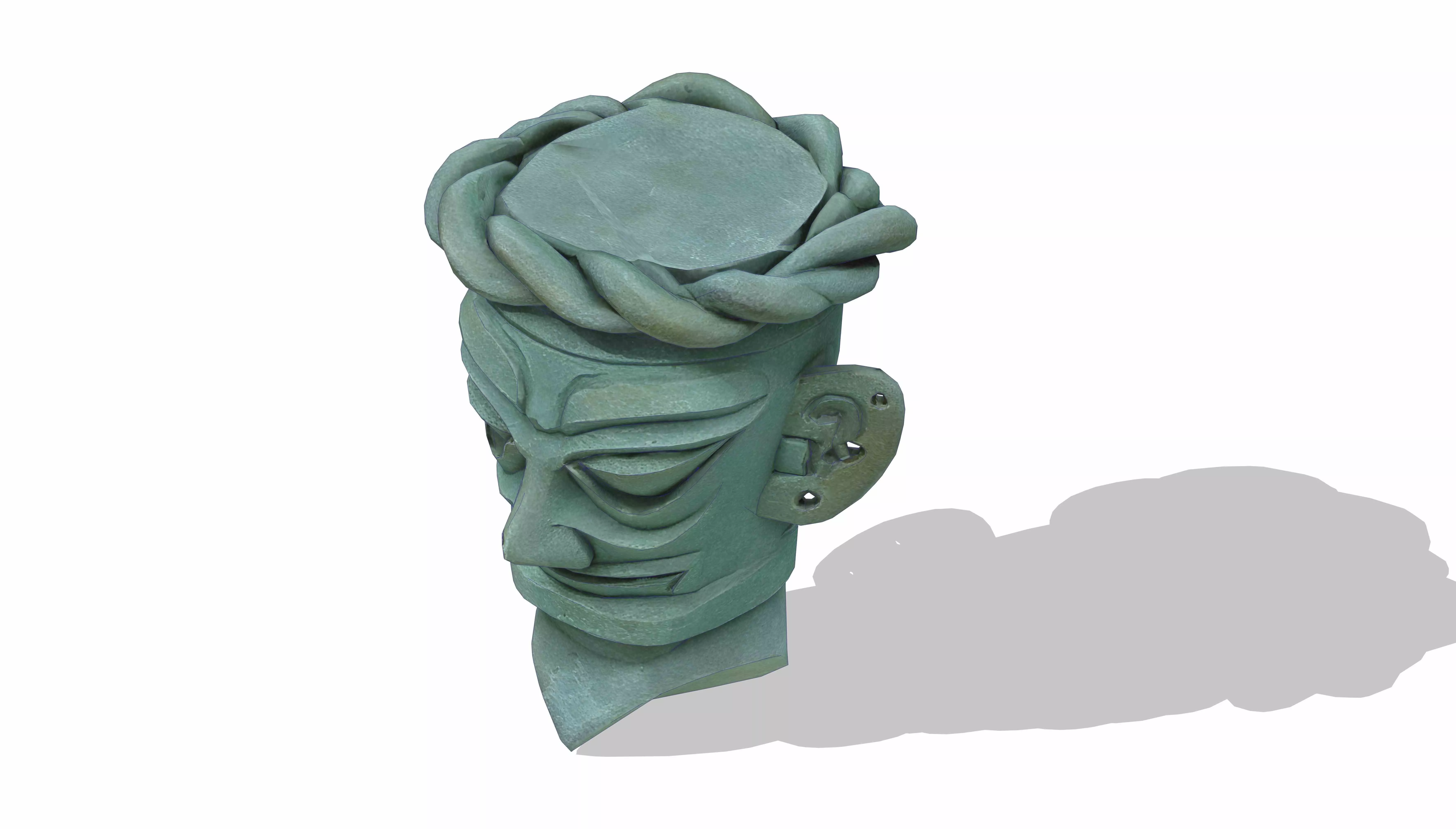 Sanxingdui Bronze Human Head with Braided Hair Low-poly 3D model