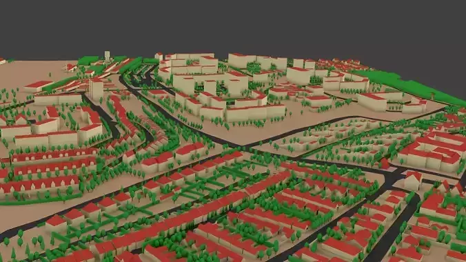 City model with trees and buildings