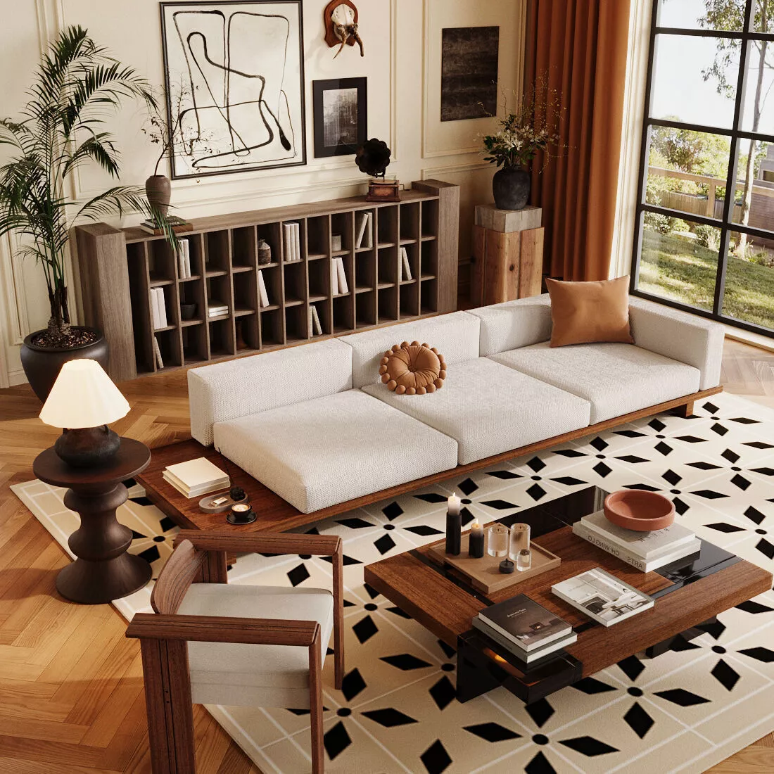Chinese style living and dining room 3D model