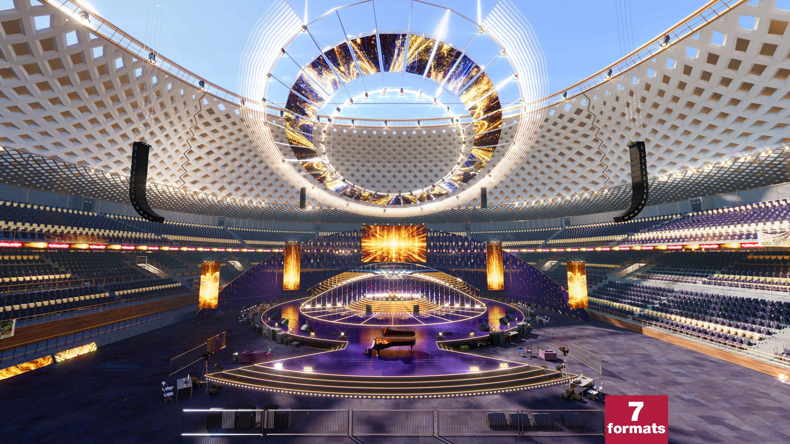 Golden Concert Arena Stadium Futuristic Environment with Stage 3D model